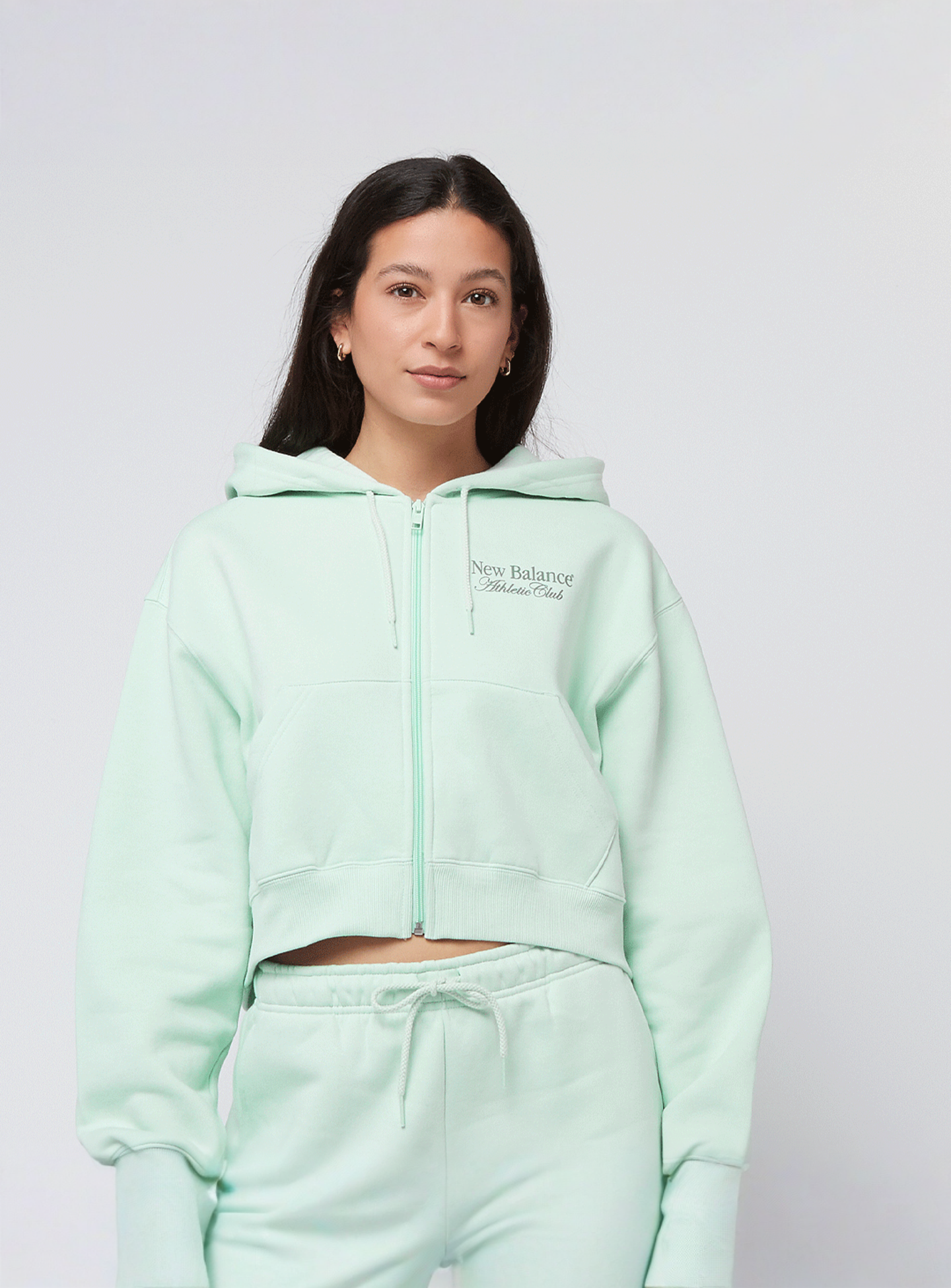 New Balance, Waist Length Full Zip Hoodie, green, Image 1 of 4
