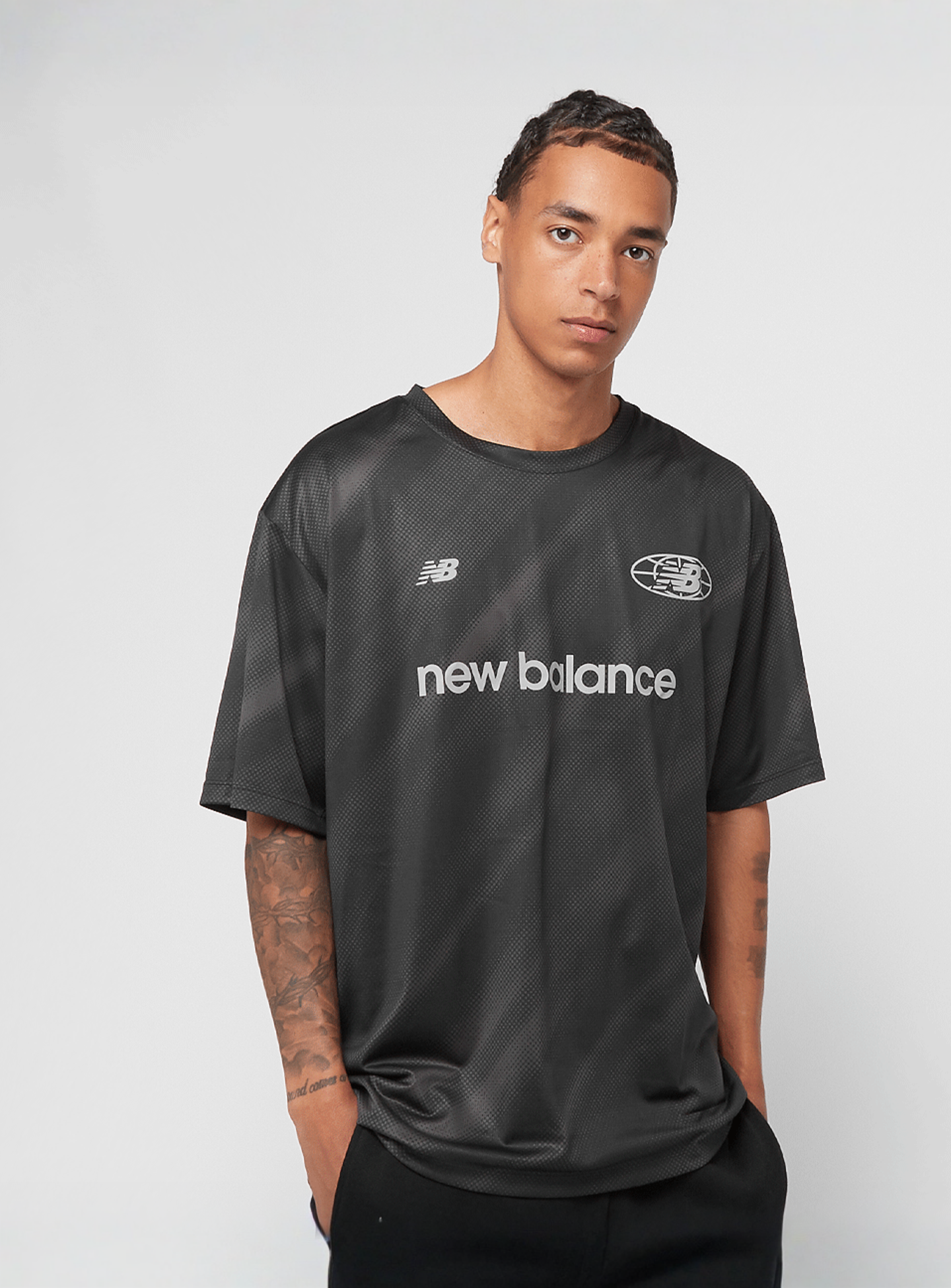 New Balance, Geometric Poly Tee, black, Image 1 of 4