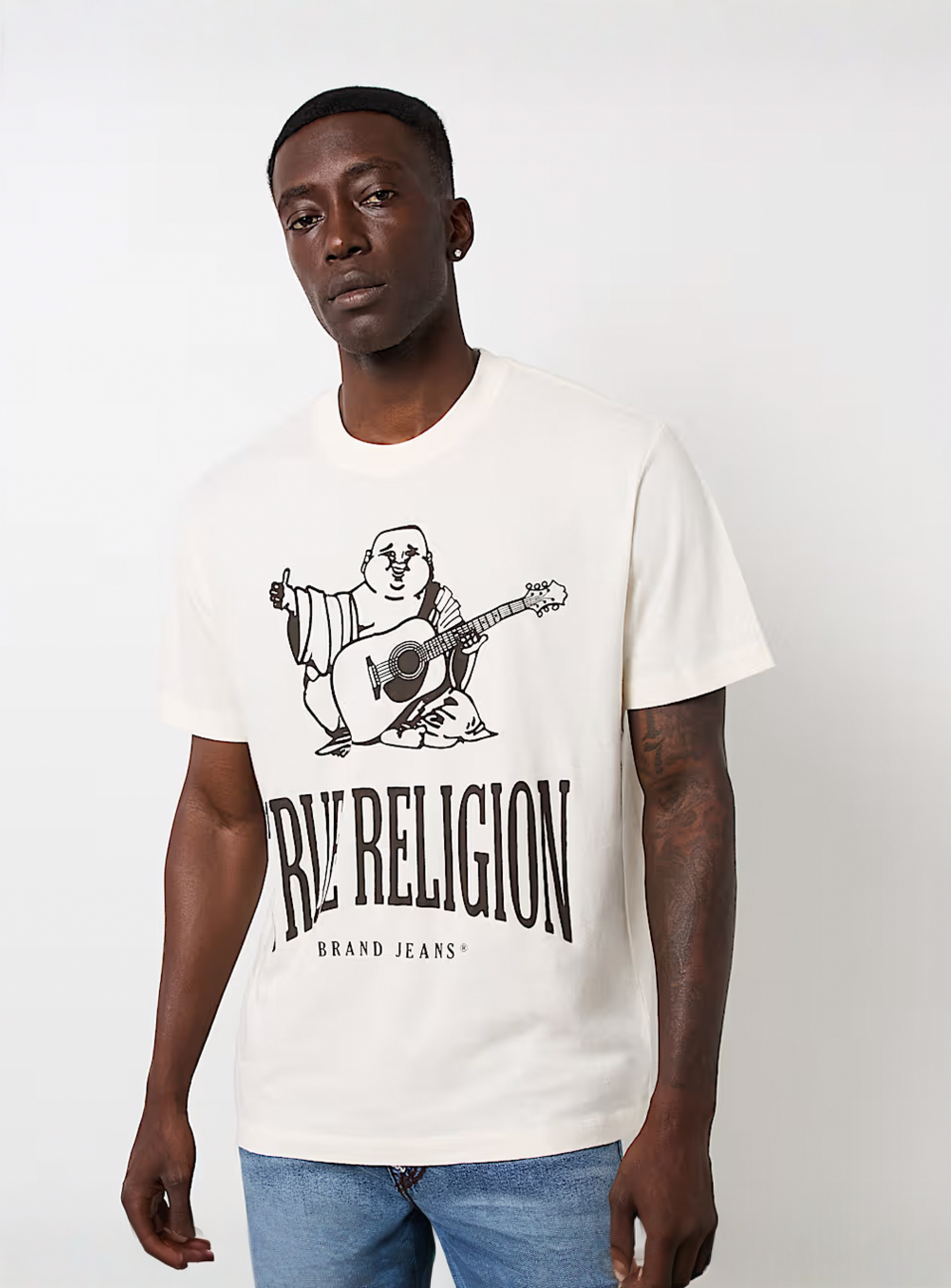 True Religion, Vintage Crackle Buddha Tee, white, Image 1 of 4