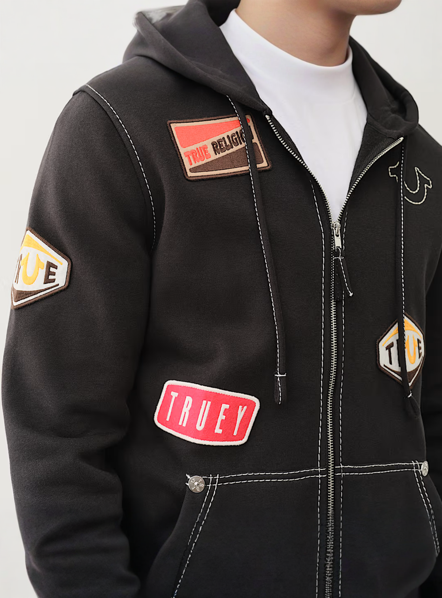 True Religion, Patch Big-T Zip Hoodie, black, Image 3 of 5