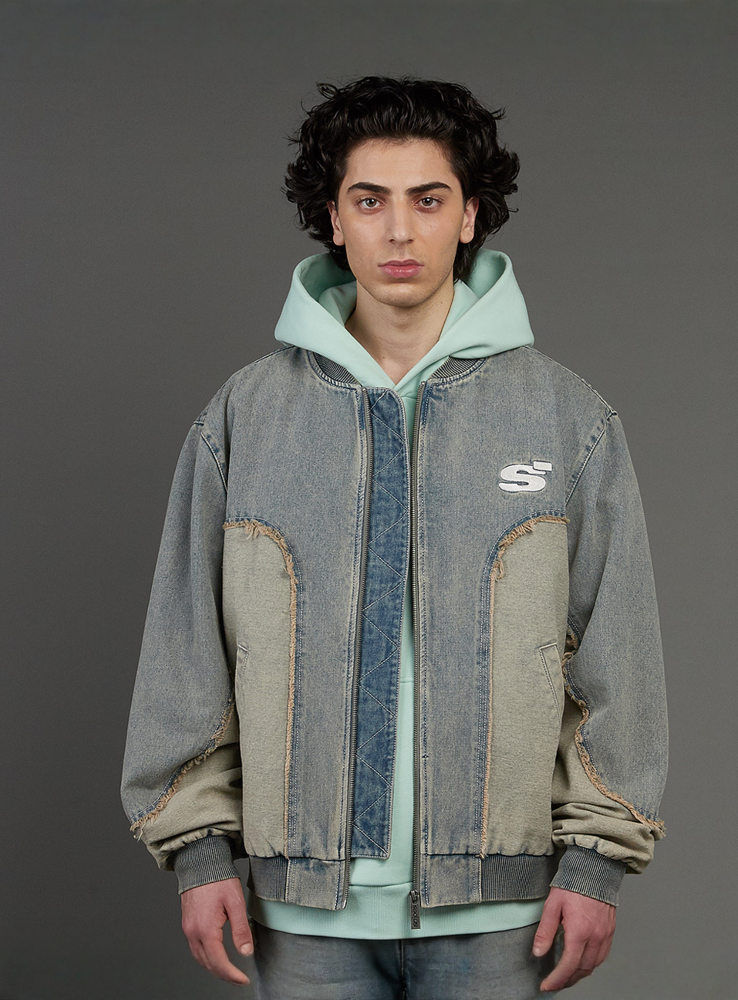 SNIPES, S Emblem Inside Out Denim Jacket, blue, Image 1 of 7