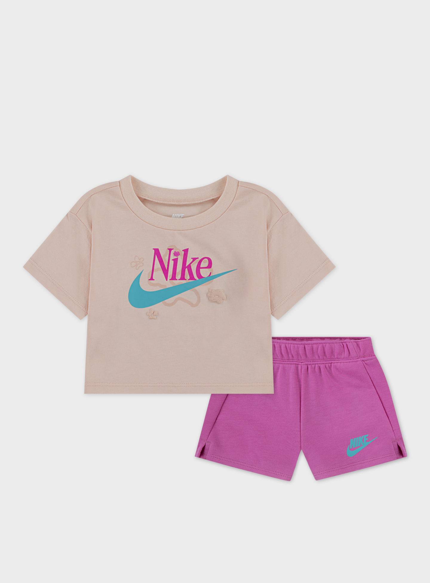 Nike, Wild Flower Jersey French Terry Shorts Set, light pink, Image 1 of 5
