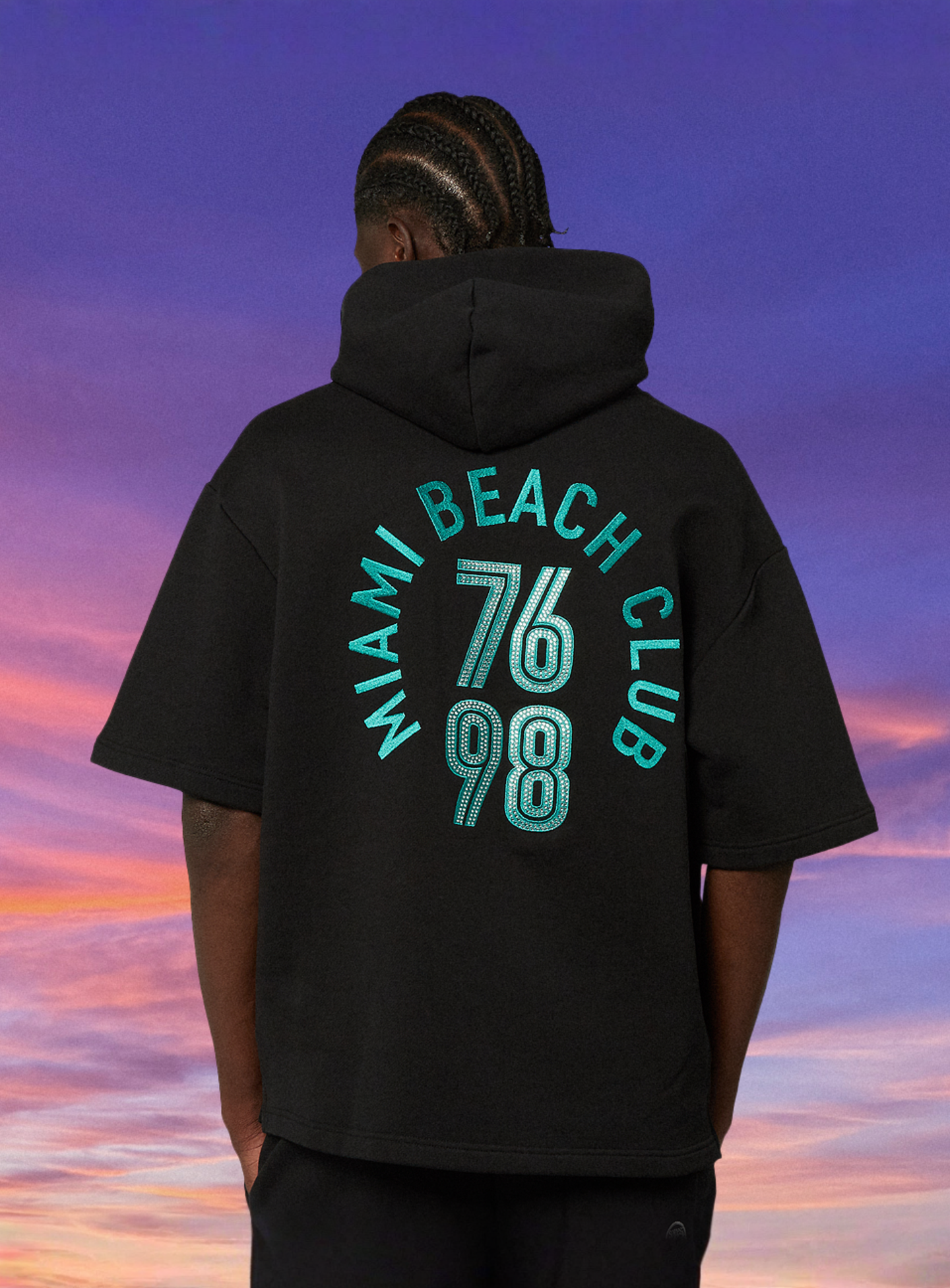 MCM x SNIPES, Miami Club Half Sleeve Hoodie, black, Image 2 of 6