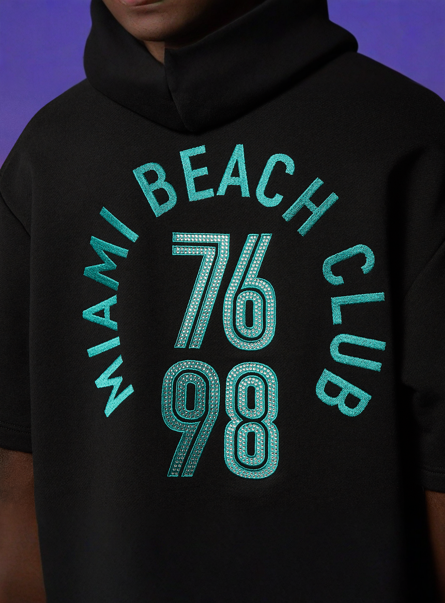 MCM x SNIPES, Miami Club Half Sleeve Hoodie, black, Image 5 of 6