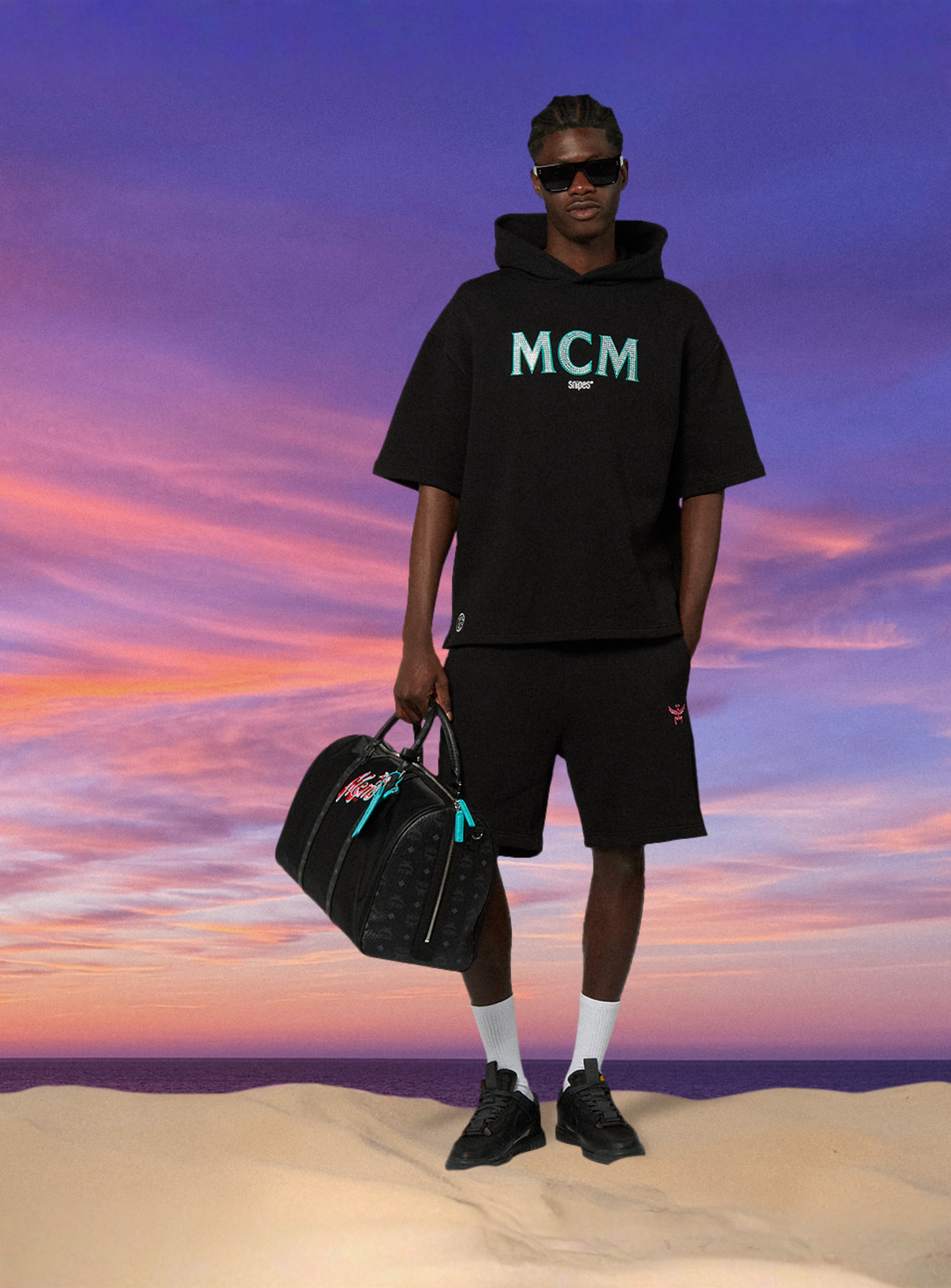 MCM x SNIPES, Miami Club Half Sleeve Hoodie, black, Image 6 of 6