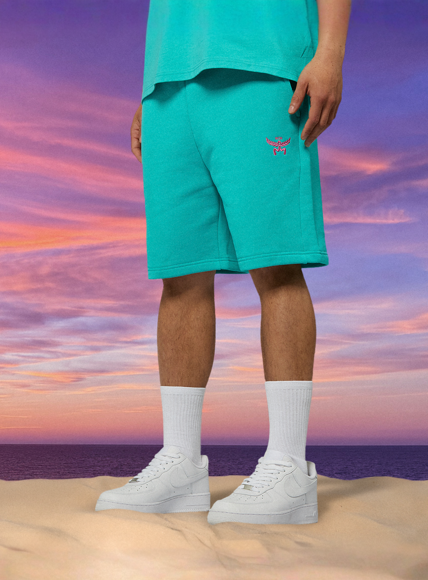 MCM x SNIPES, Miami Sweatshorts, turquoise, Image 1 of 5