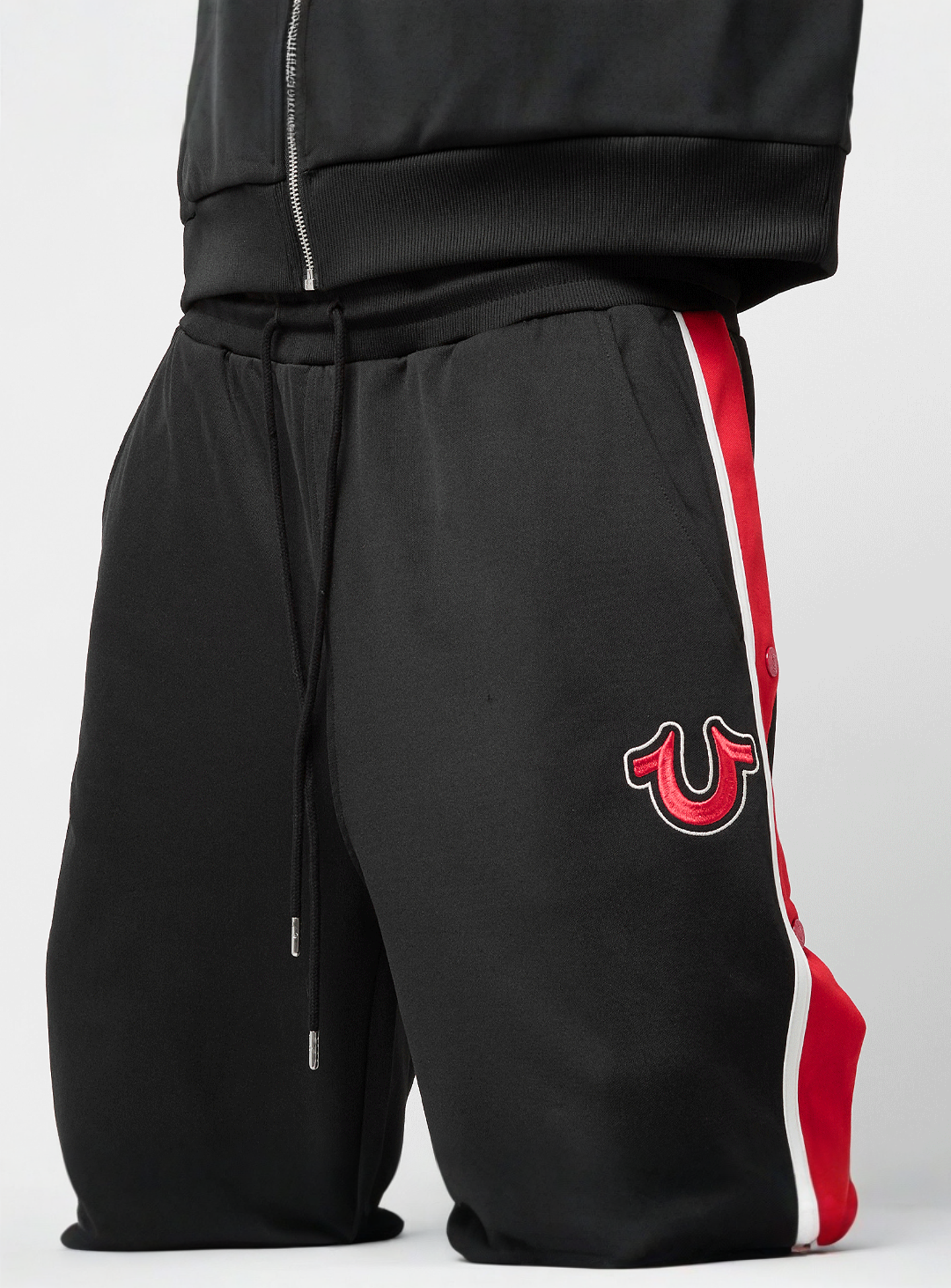 True Religion, Snap Off Baggy Track Pants, black, Image 5 of 6