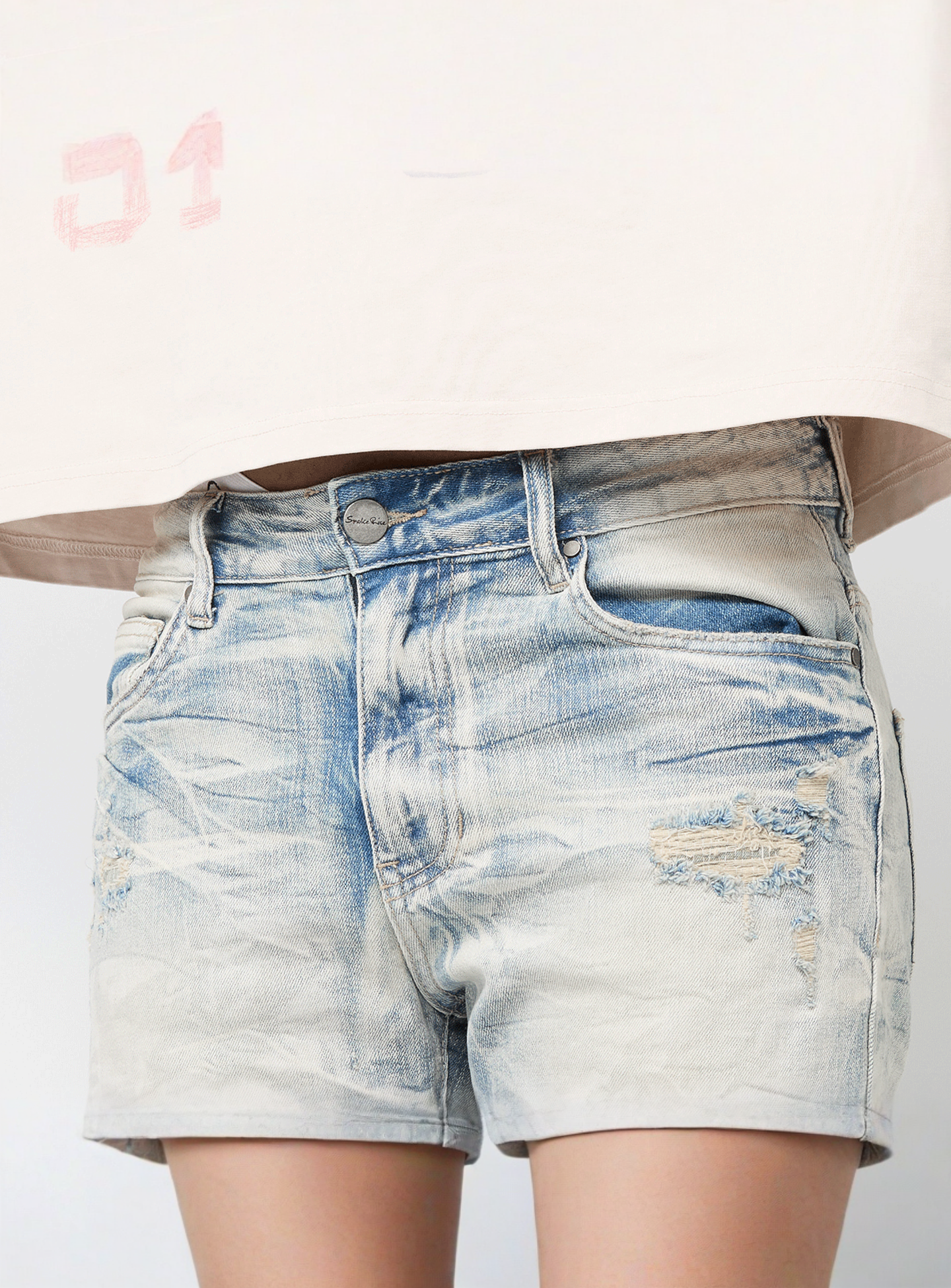 Smoke Rise, Rip & Repair Denim Shorts, blue, Image 3 of 5