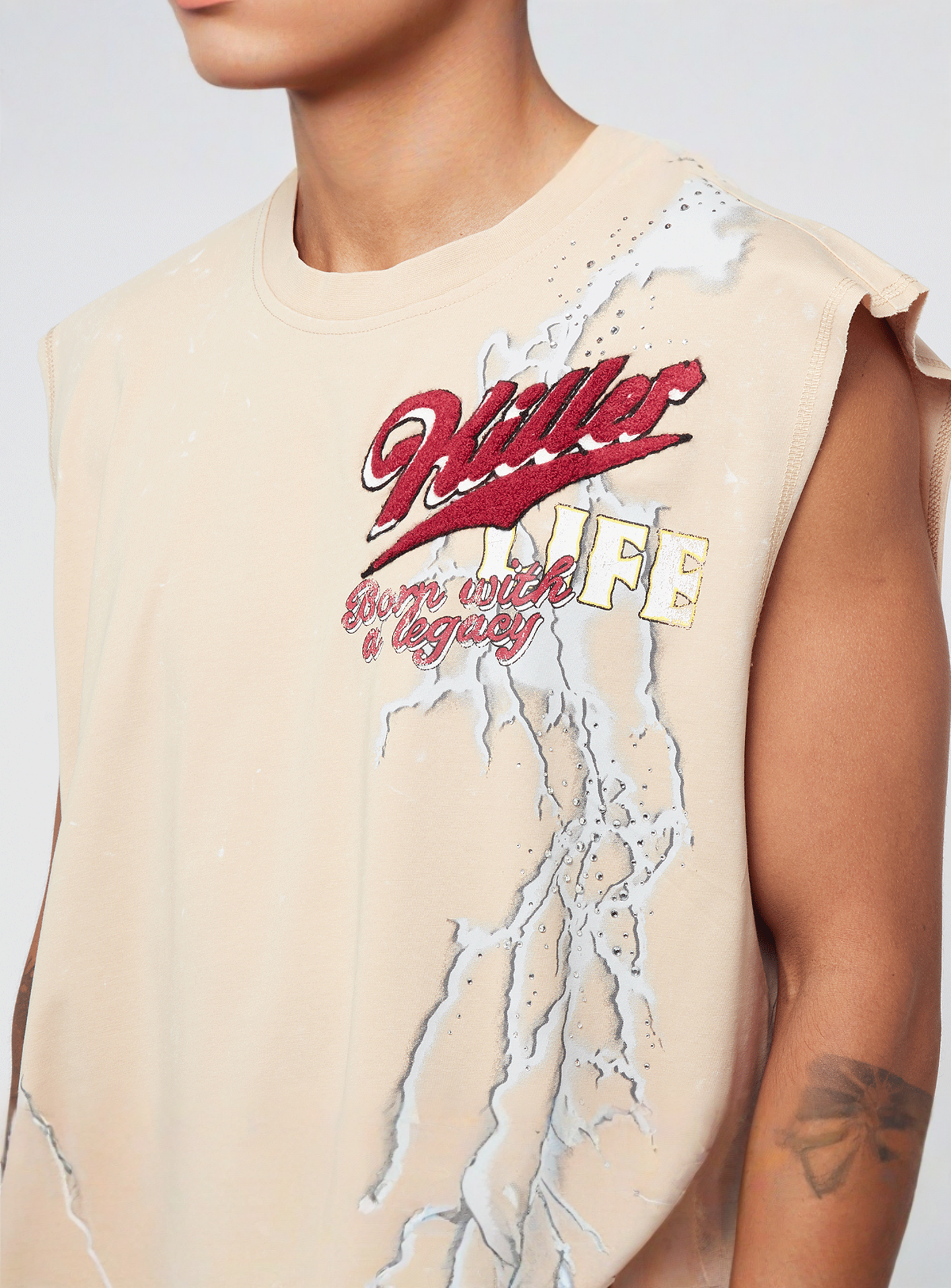 Smoke Rise, Rhinestone Killer Life T-Shirt, beige, Image 3 of 6