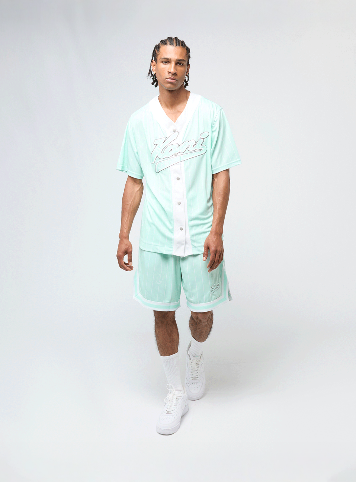 Karl Kani, Varsity Logo Pinstripe Baseball Shirt, blue, Image 4 of 4