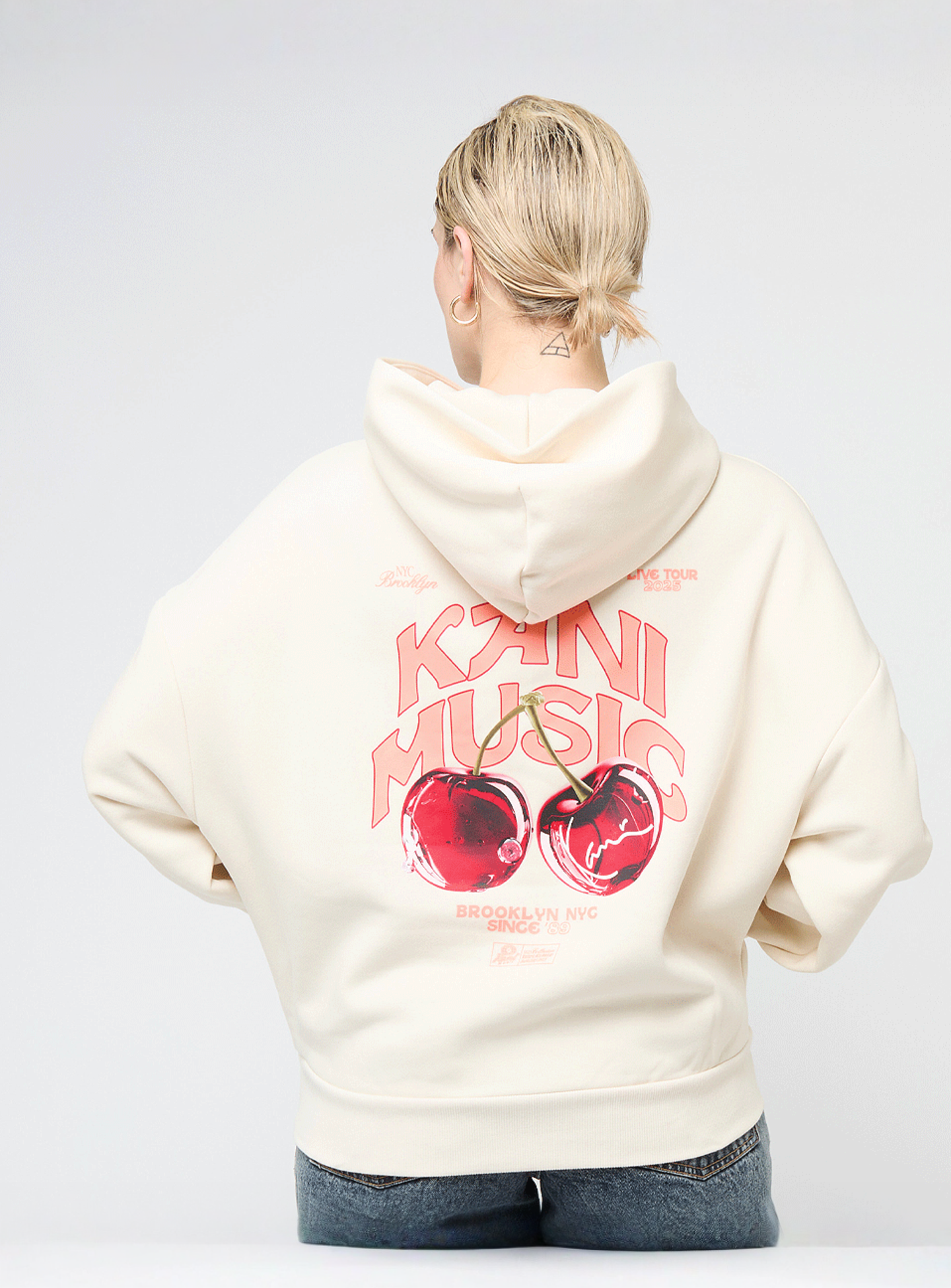 Karl Kani, Signature Cherry Print Oversized Hoodie, beige, Image 1 of 4