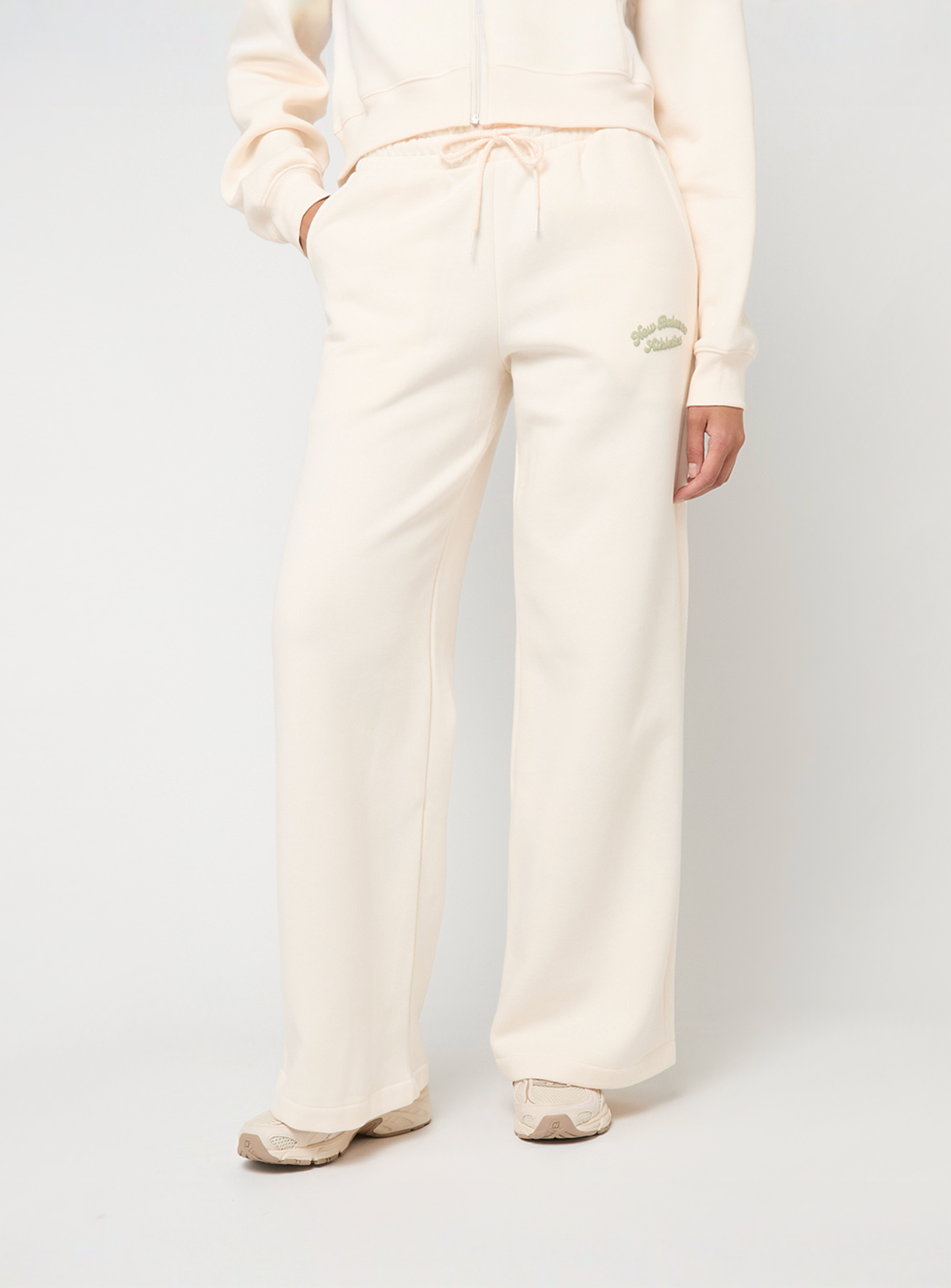 New Balance, Linear Heritage Fleece Wide Leg Pants, beige, Image 1 of 5