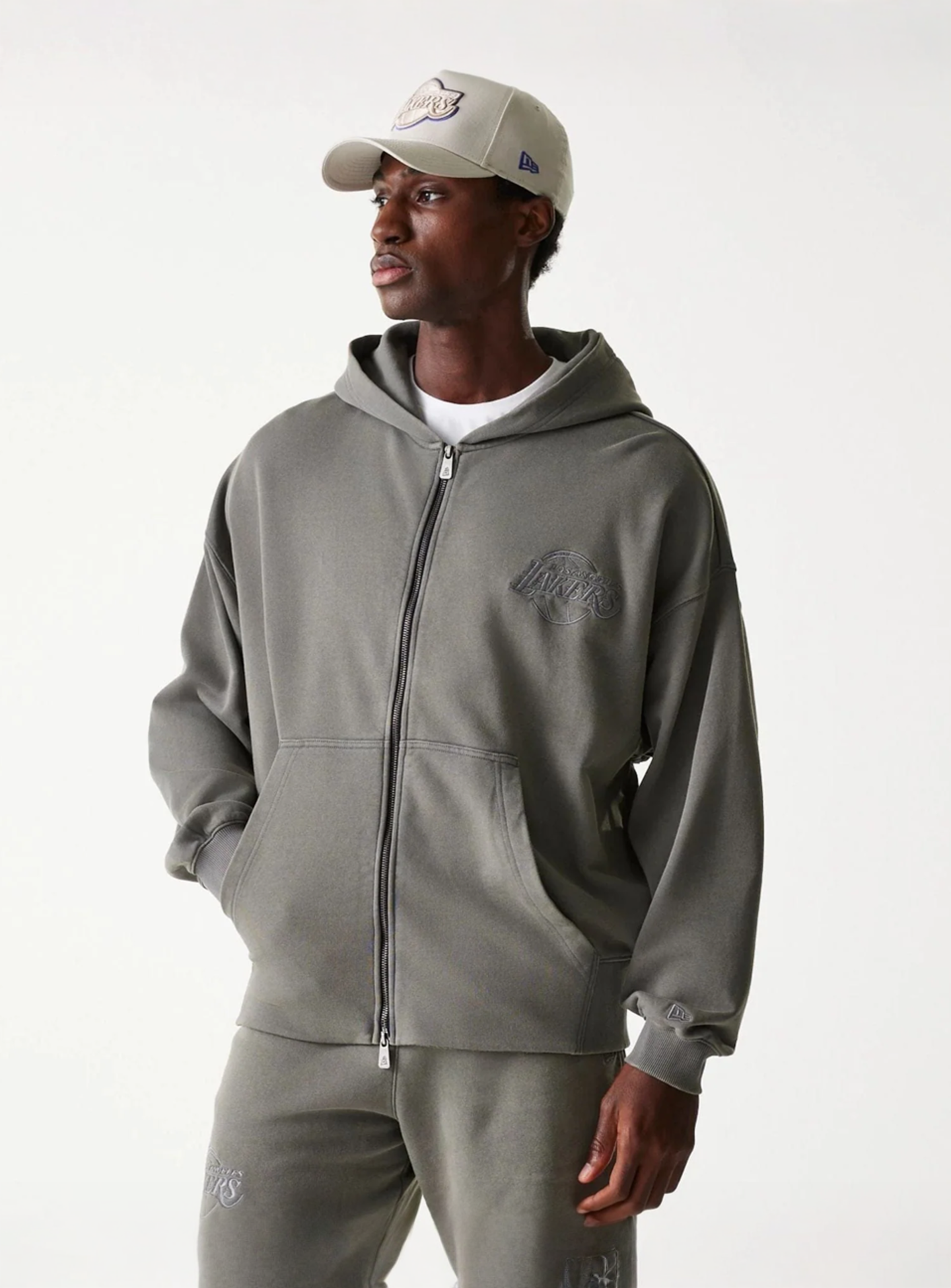 New Era, NBA Washed Full Zip Los Angeles Lakers, grey, Image 1 of 6