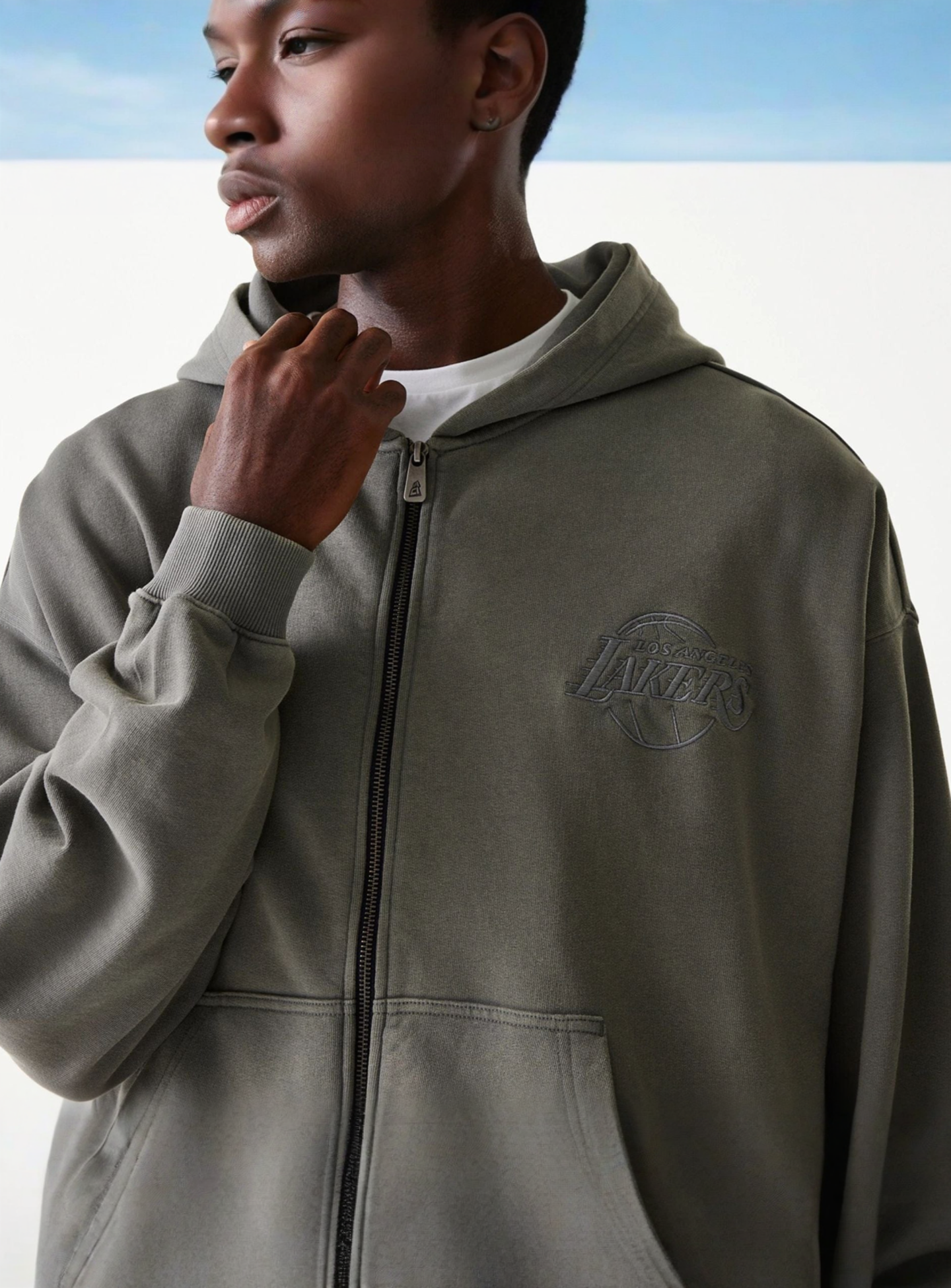 New Era, NBA Washed Full Zip Los Angeles Lakers, grey, Image 3 of 6