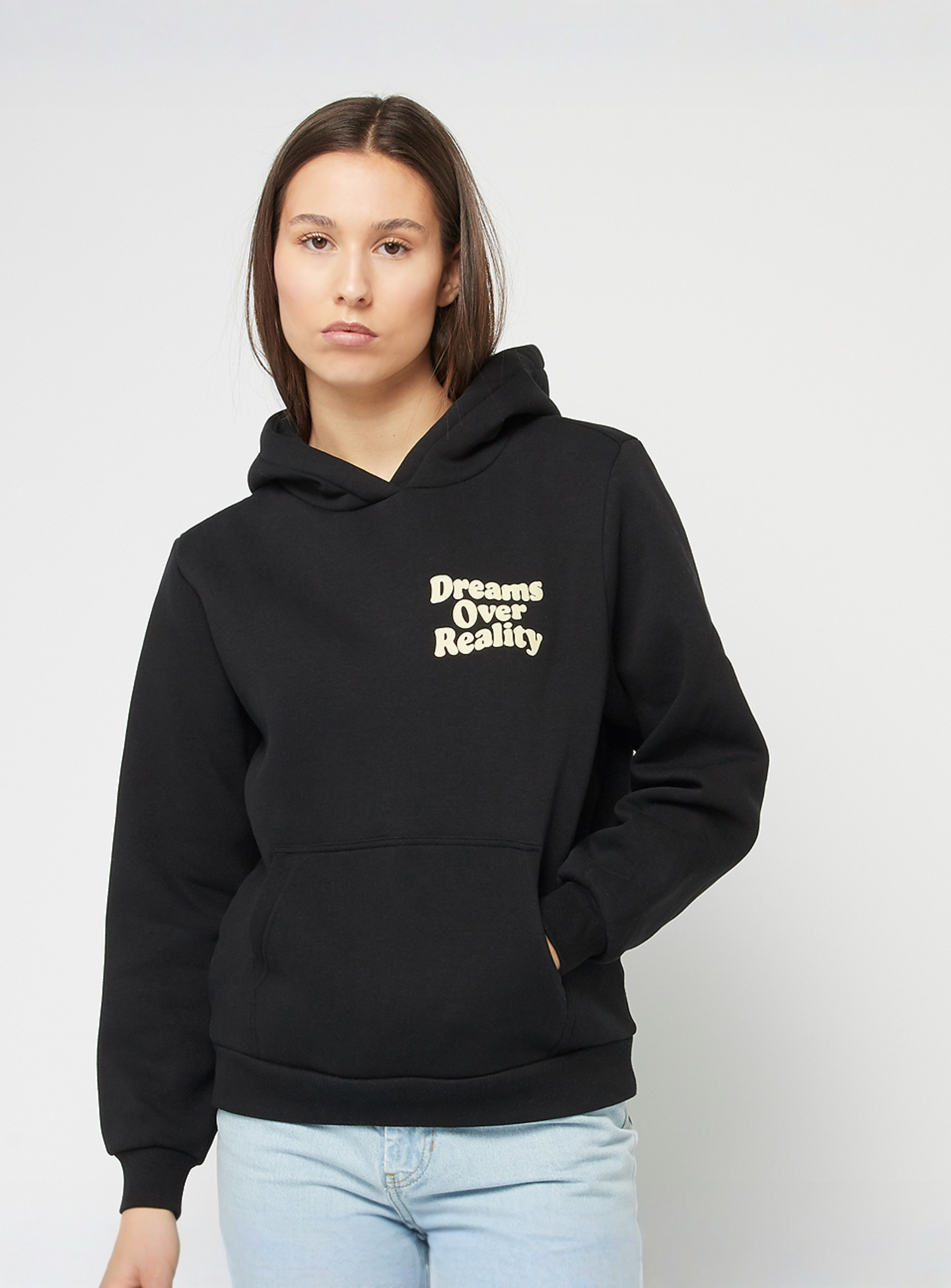 Miss Tee, Dreams Over Reality Ladies Fluffy Hoody, black, Image 2 of 5