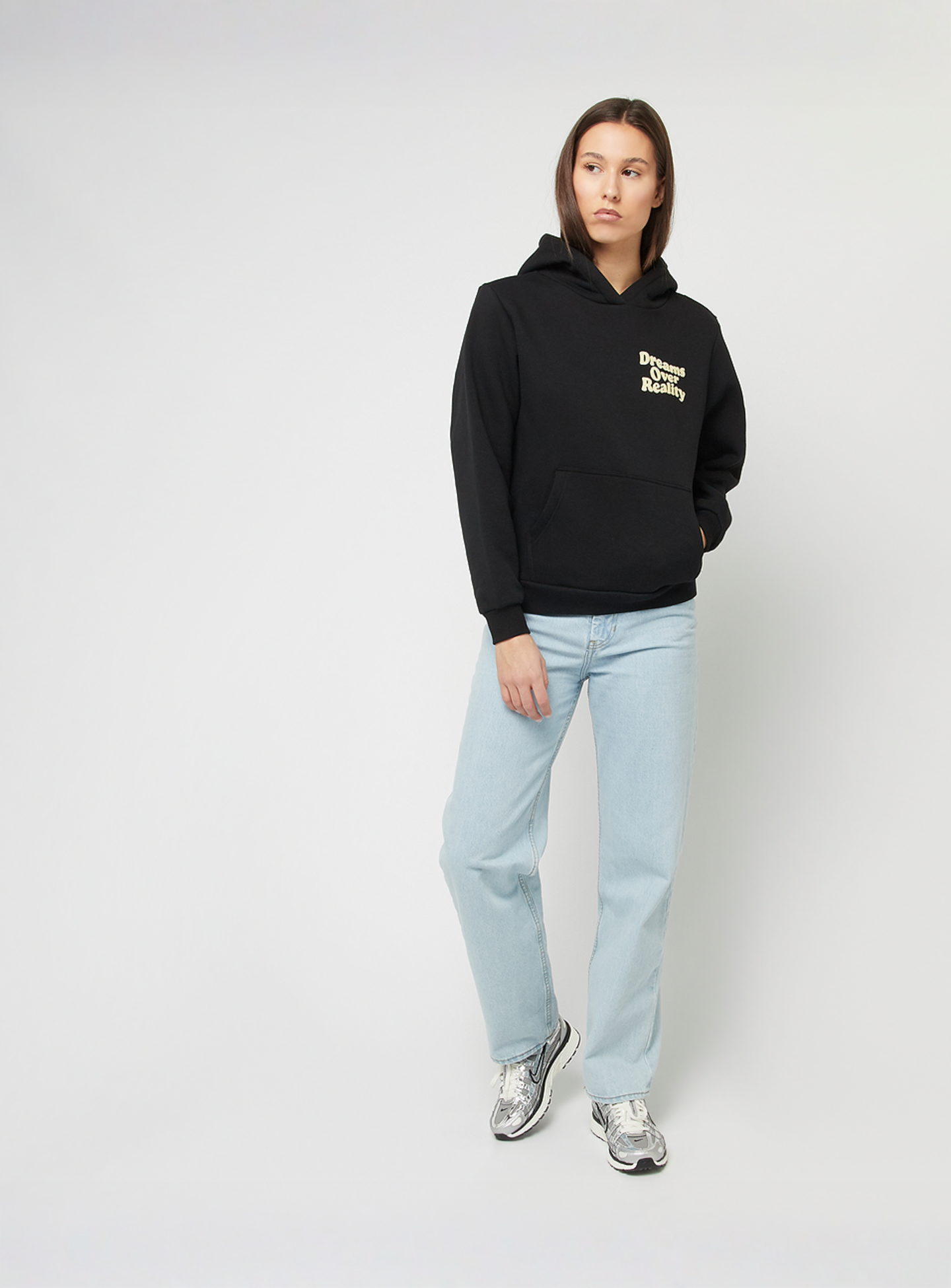 Miss Tee, Dreams Over Reality Ladies Fluffy Hoody, black, Image 5 of 5