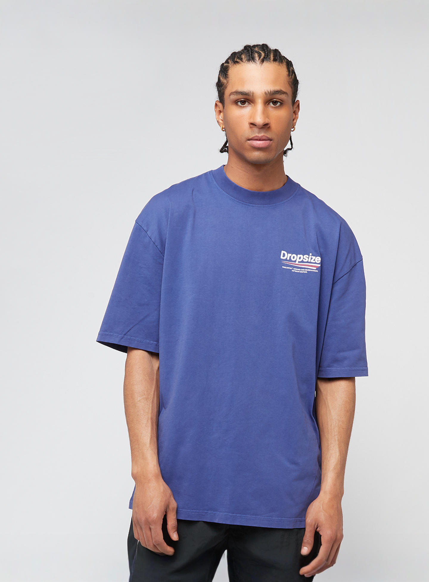 DropSize, Heavy Oversized Three Lines Back T-Shirt, blue, Image 2 of 5