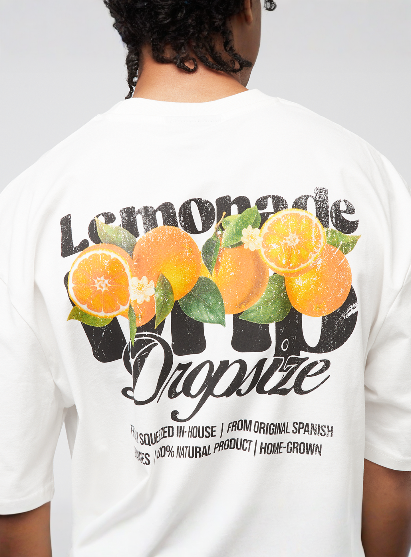 DropSize, Heavy Oversized Orange Lemonade T-Shirt, white, Image 4 of 5