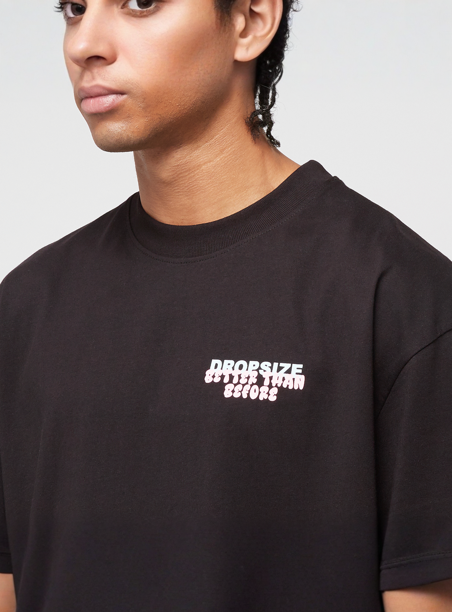 DropSize, Heavy Oversized Bubble Font T-Shirt, black, Image 3 of 5