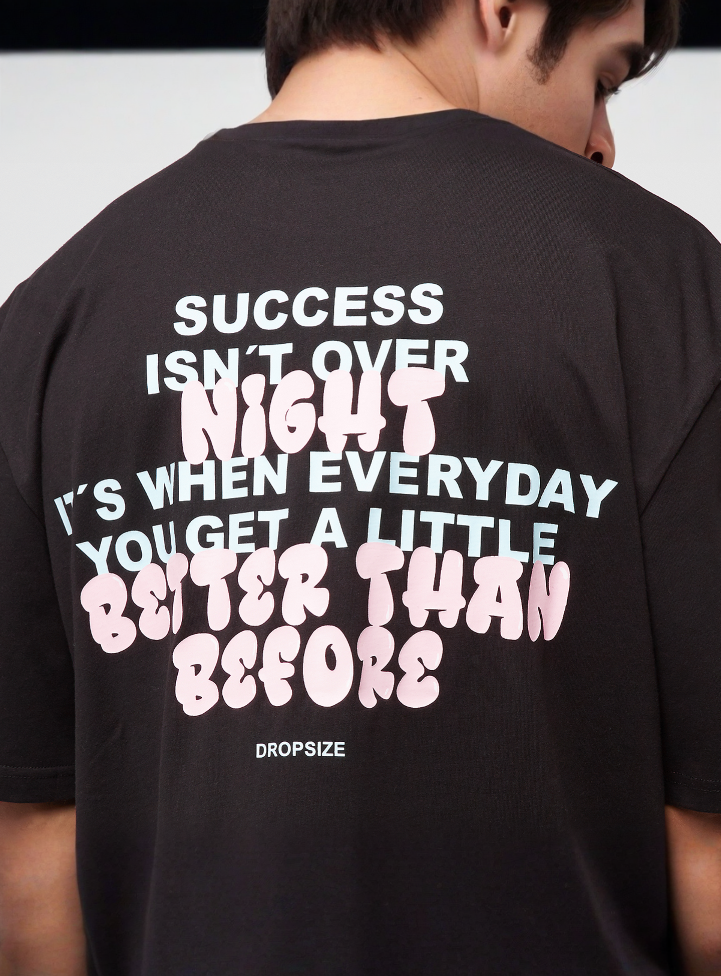 DropSize, Heavy Oversized Bubble Font T-Shirt, black, Image 4 of 5