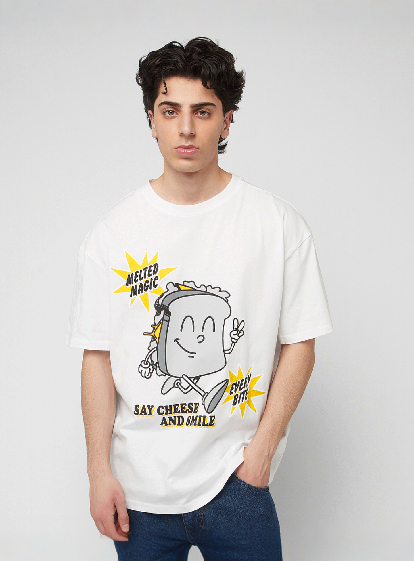 Mister Tee, Cheese And Smile Oversize Tee, white, Image 1 of 4