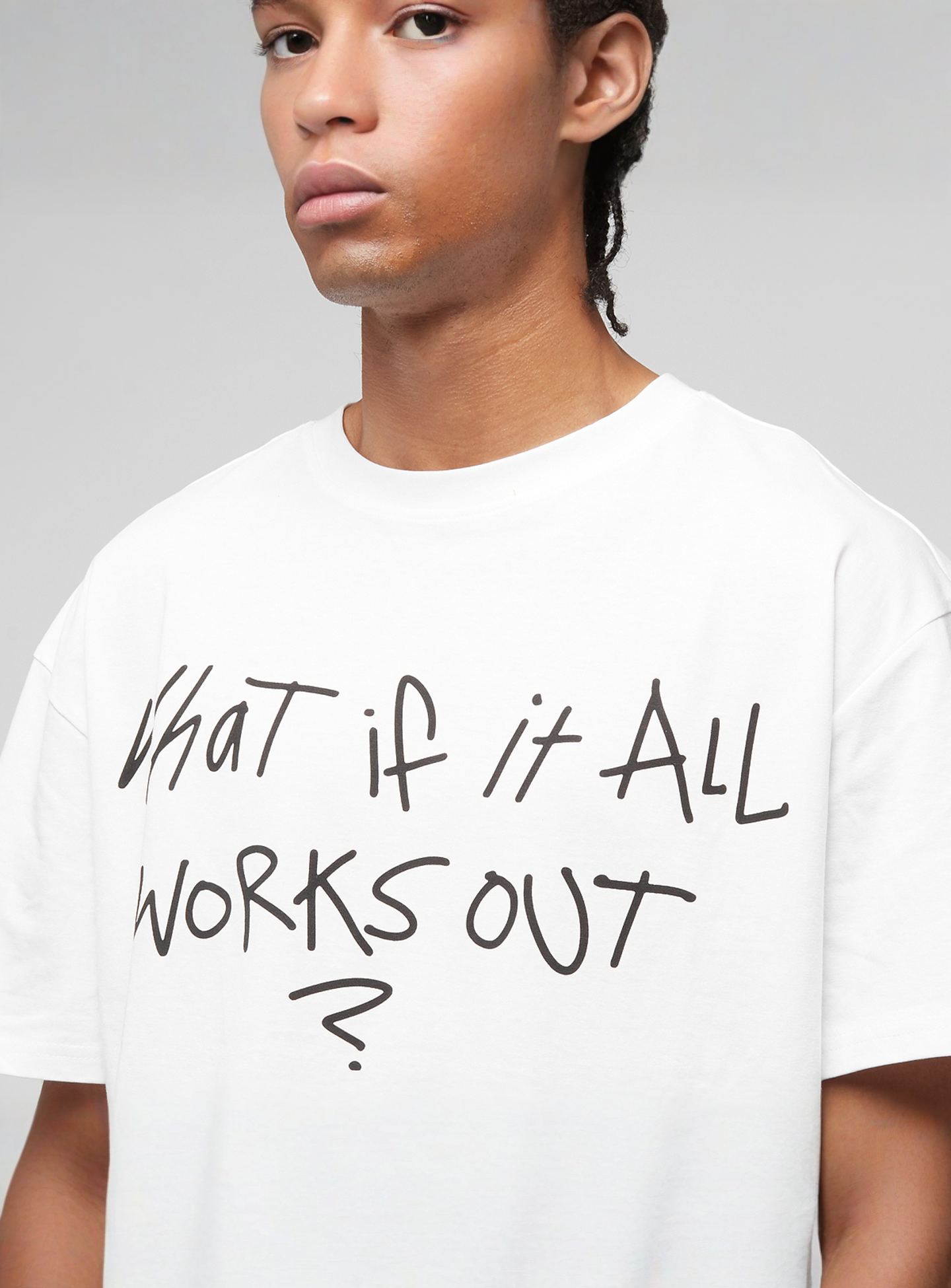 Mister Tee, It All Works Out Wording Oversize Tee, white, Image 3 of 4