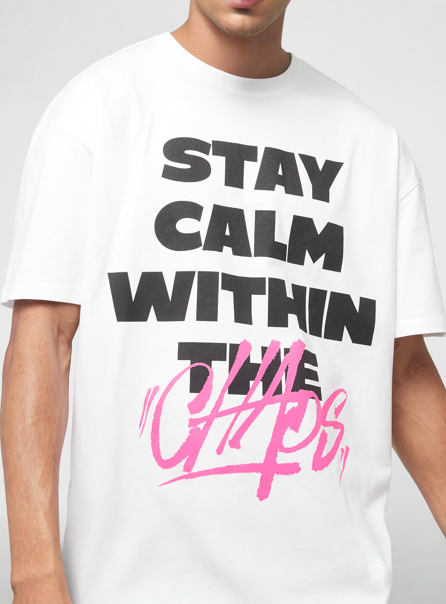 Mister Tee, Stay Calm In Chaos Oversize Tee, white, Image 3 of 4