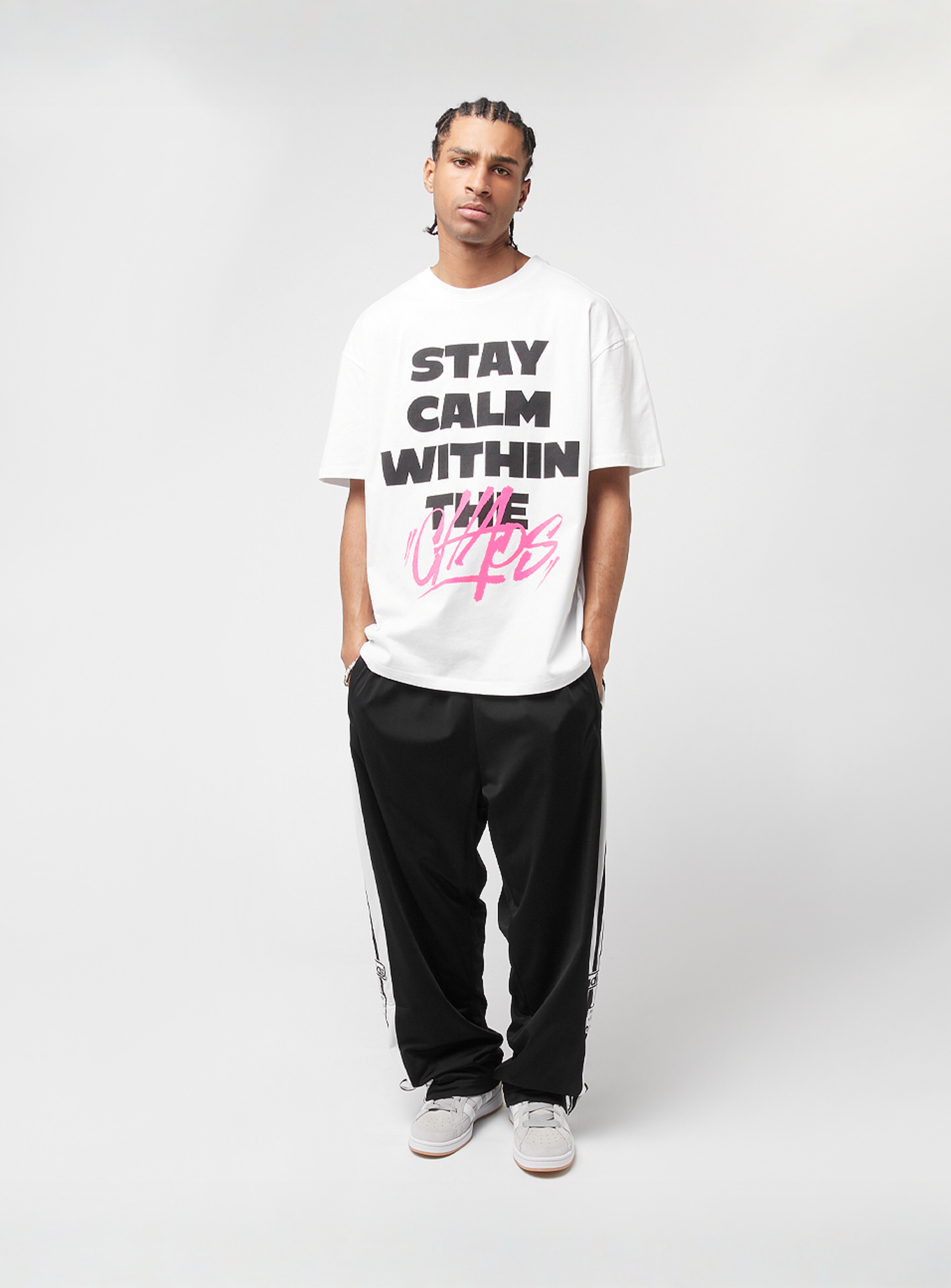 Mister Tee, Stay Calm In Chaos Oversize Tee, white, Image 4 of 4