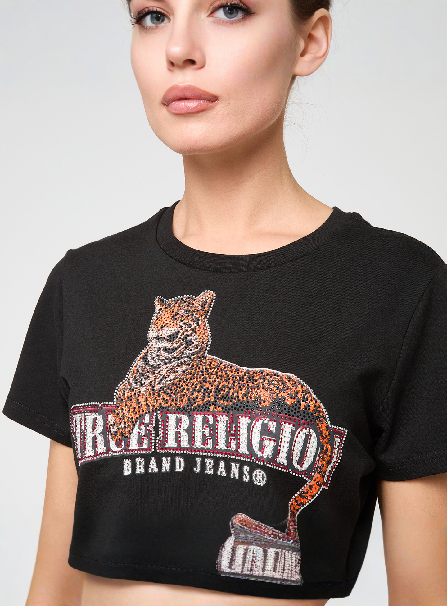 True Religion, Crystal Leopard Baby Tee, black, Image 3 of 4