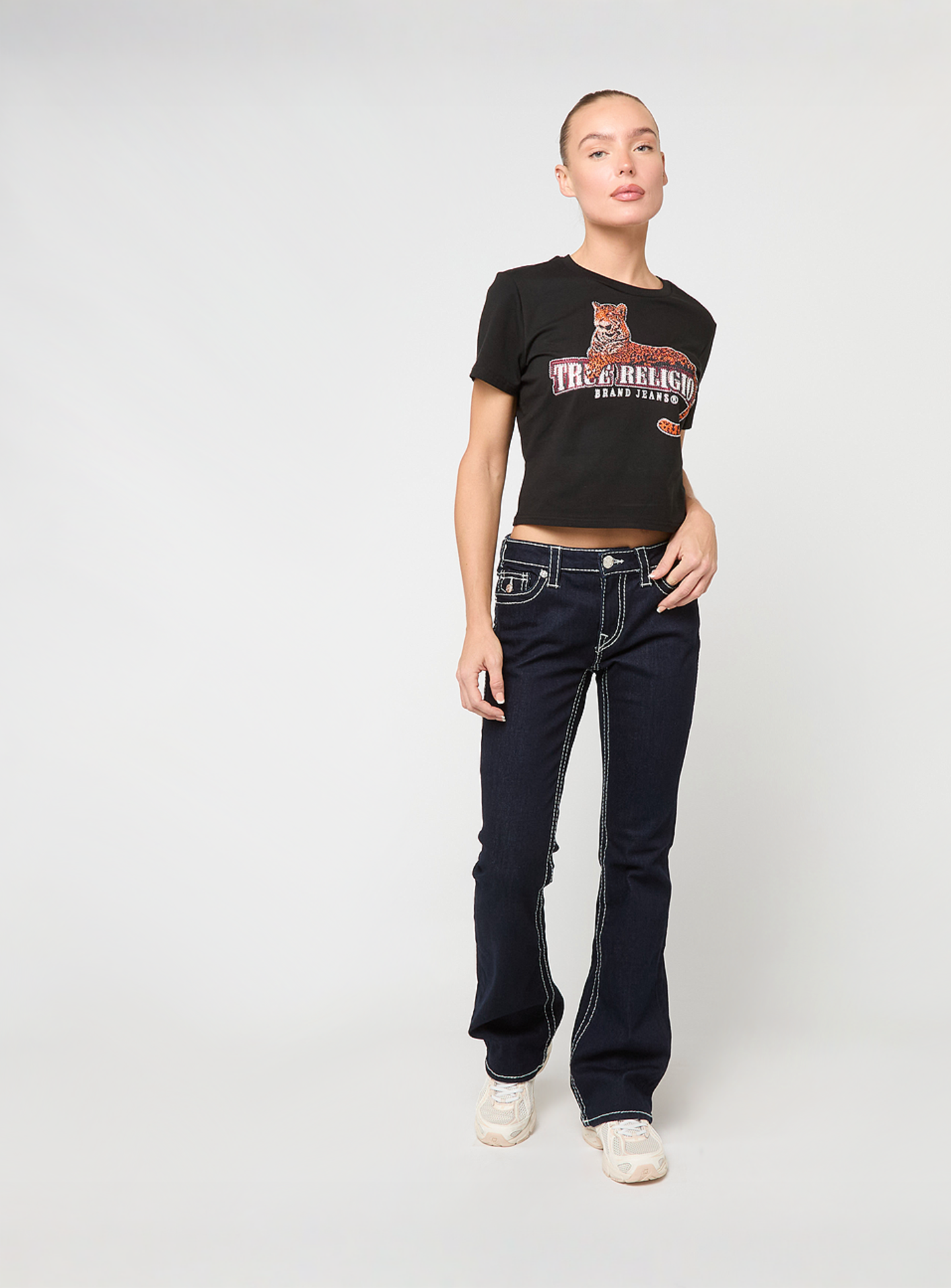 True Religion, Crystal Leopard Baby Tee, black, Image 4 of 4