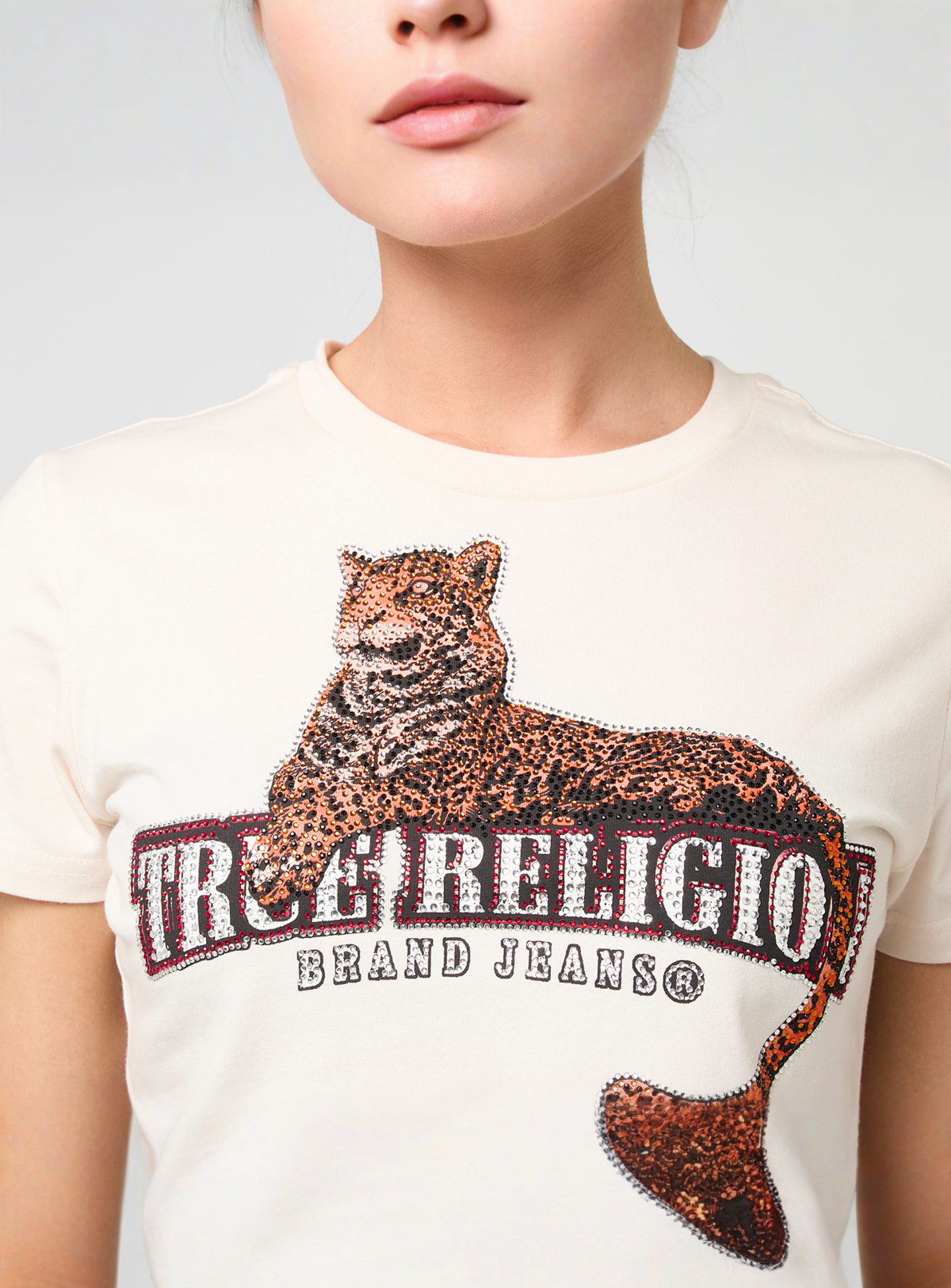 True Religion, Crystal Leopard Baby Tee, beige, Image 3 of 4