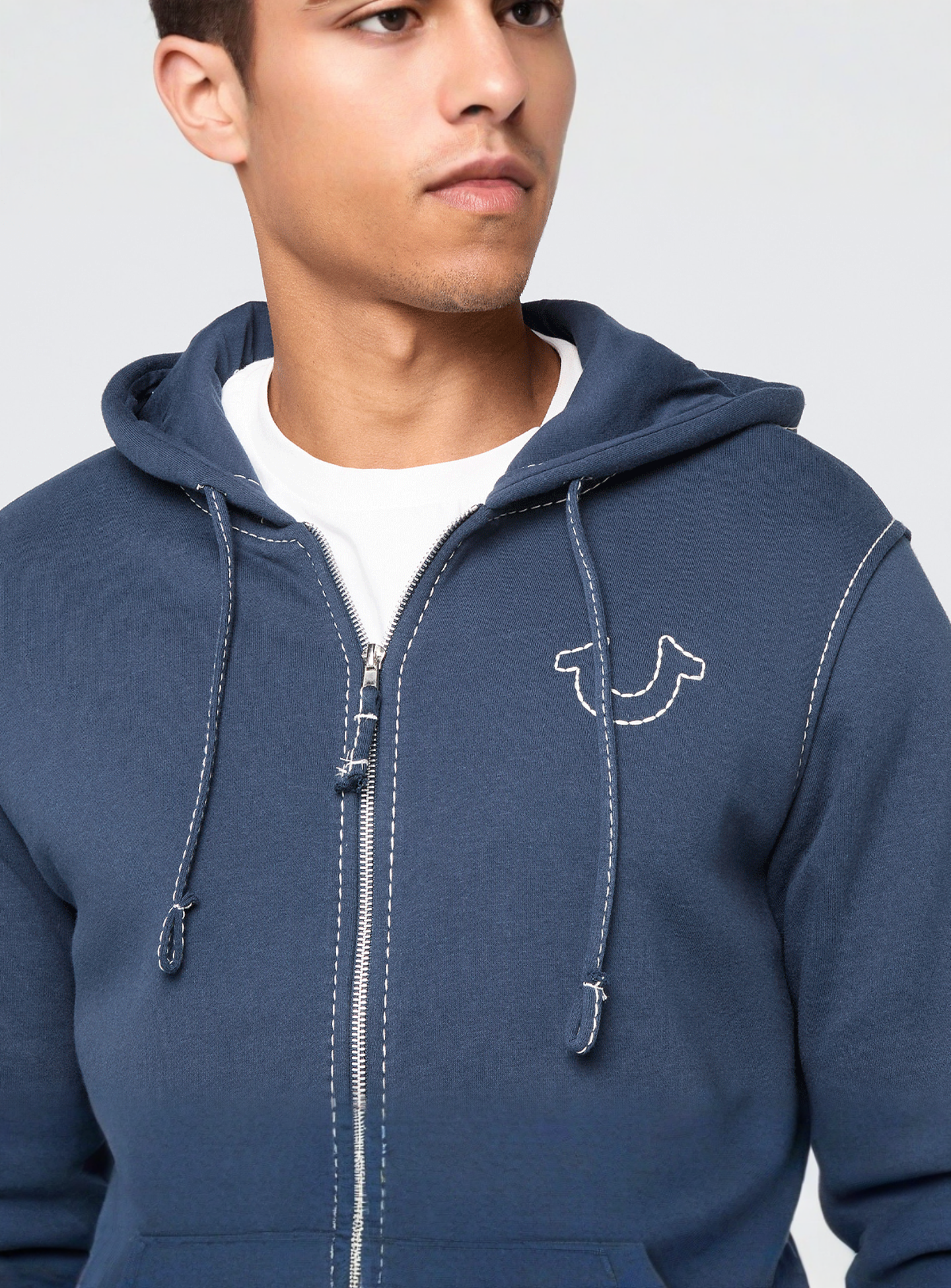 True Religion, Big T Zip Up Hoodie, blue, Image 3 of 5