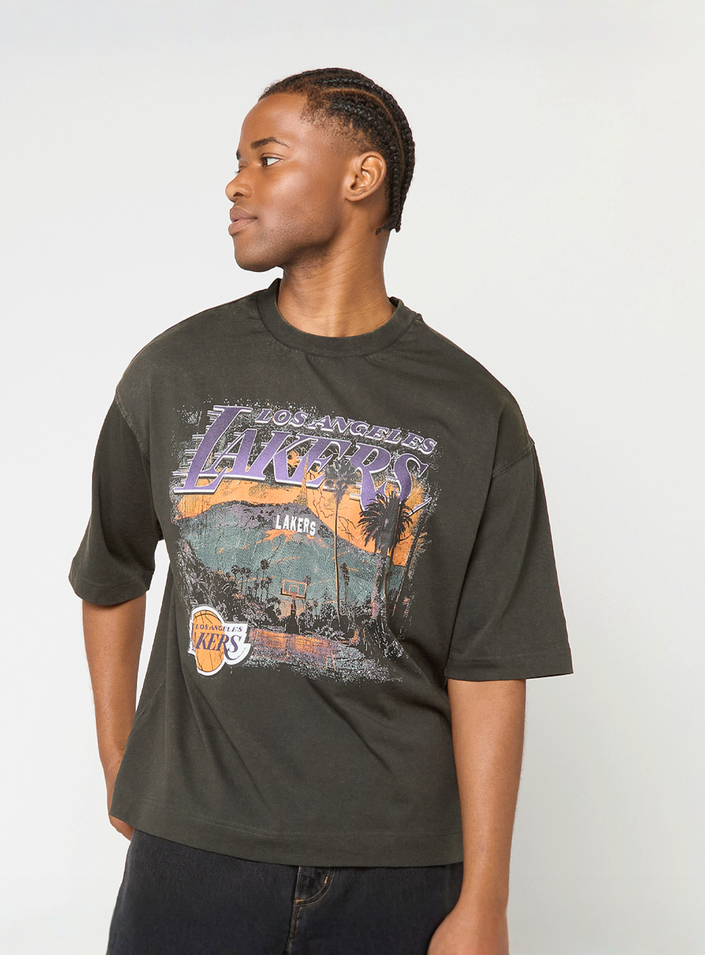 New Era, NBA Washed Graphic Tee Los Angeles Lakers, grey, Image 1 of 4