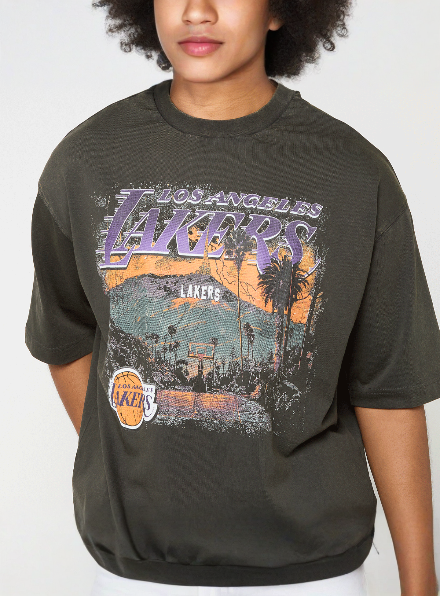 New Era, NBA Washed Graphic Tee Los Angeles Lakers, grey, Image 3 of 4