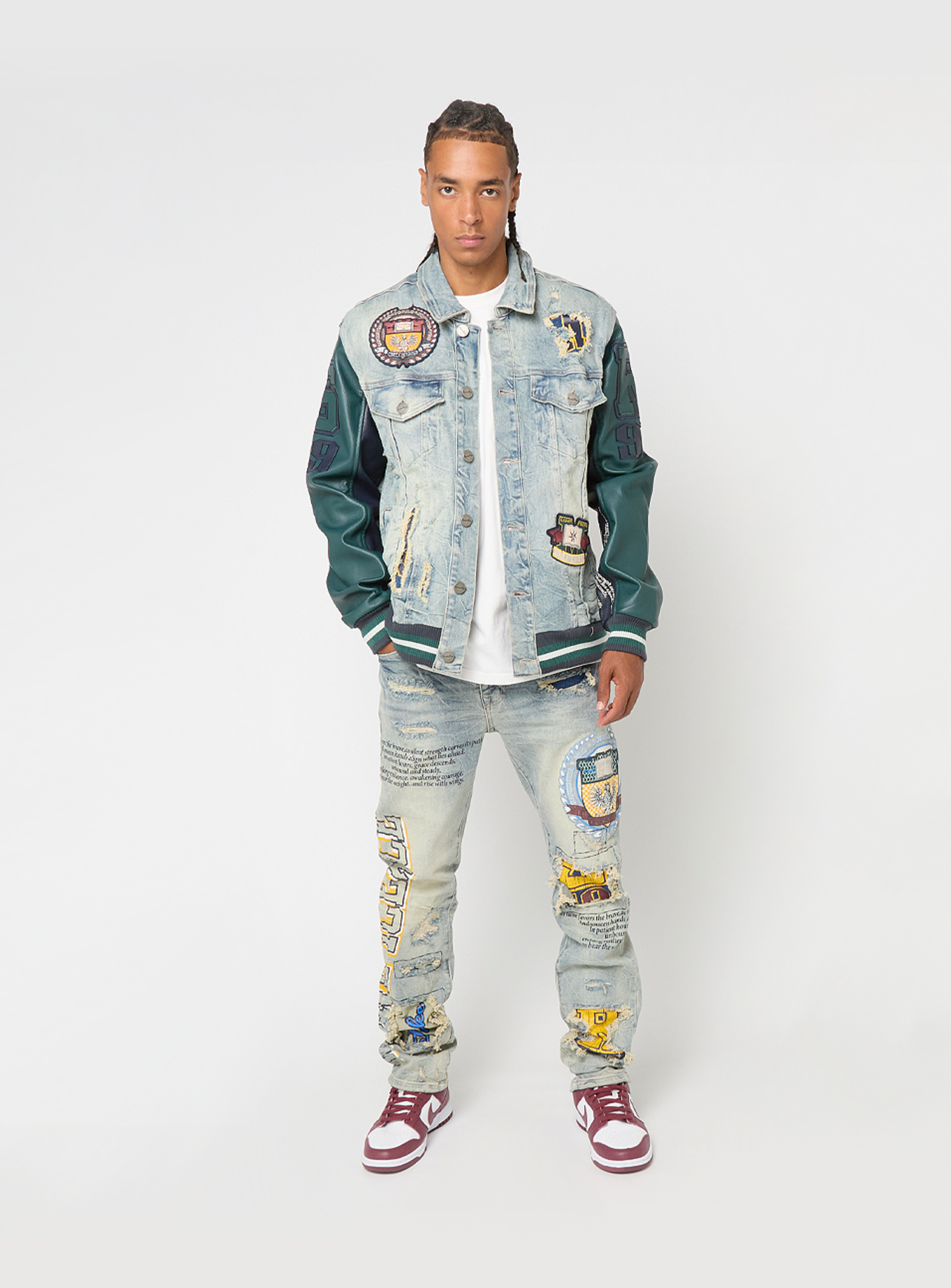 Smoke Rise, MAGNIFICENCE DENIM VARSITY JACKET MECHANICAL BLUE, blue, Image 8 of 8