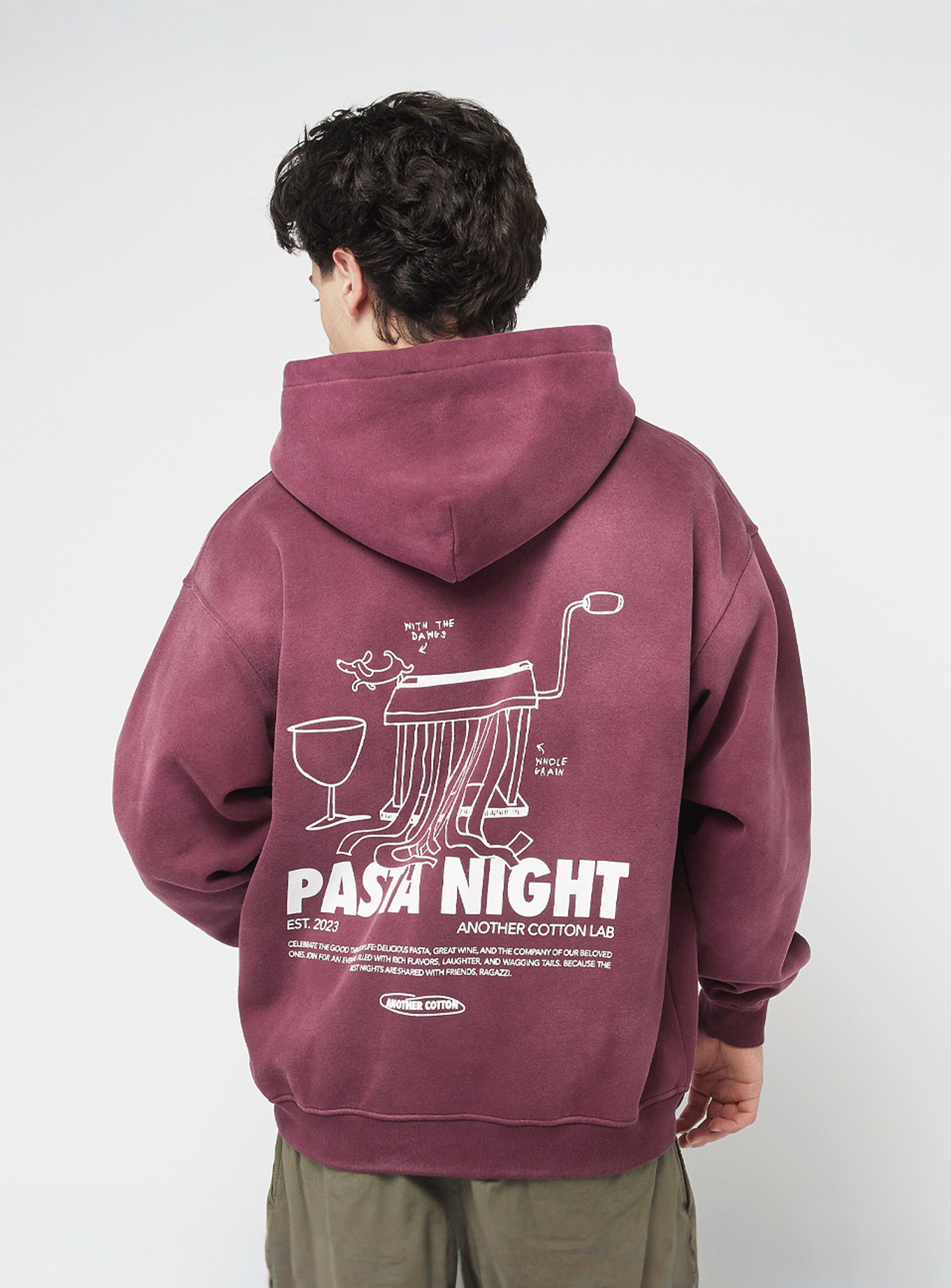 Another Cotton Lab, Pasta Night Washed Hoodie, red, Image 1 of 5