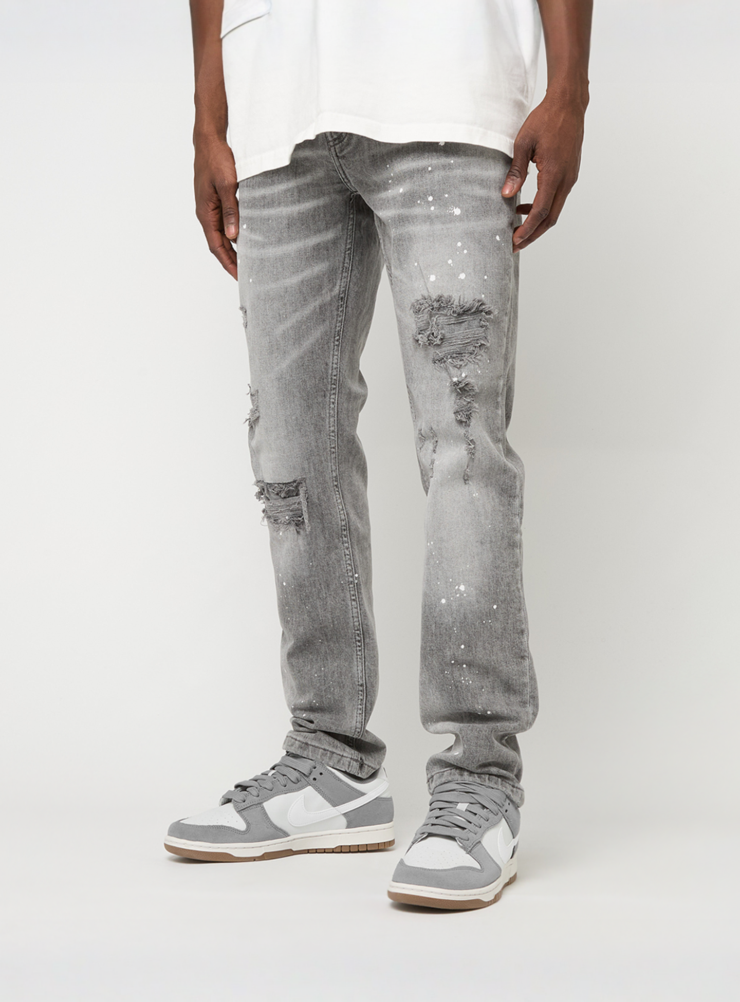 2Y STUDIOS, VICTOR RIPPED SLIM FIT JEANS Washed Grey, grey, Image 1 of 5