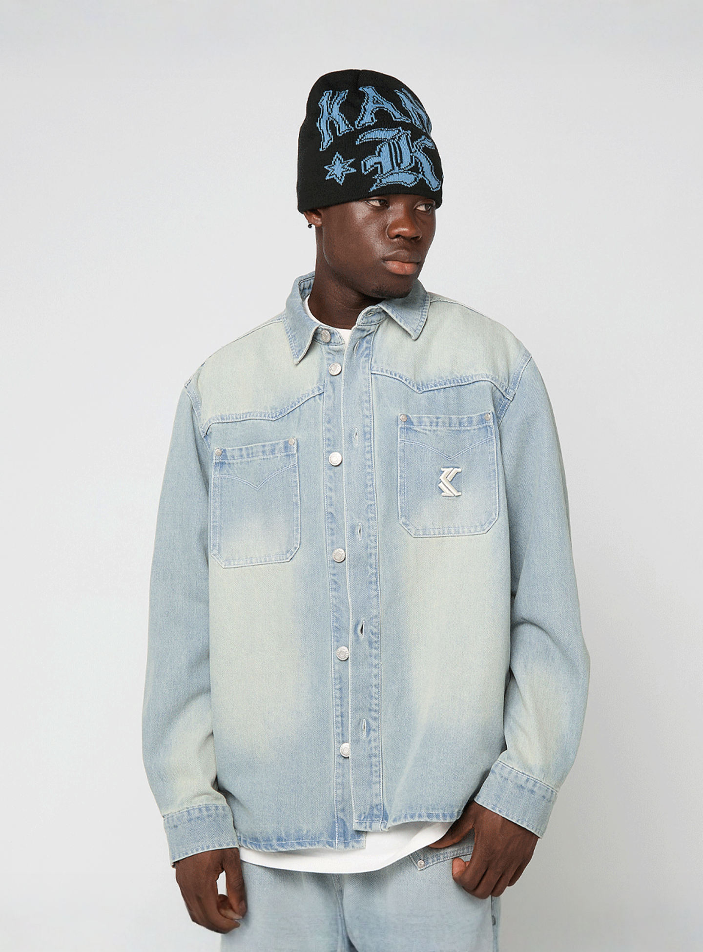 Karl Kani, OG K Western Denim Overshirt, blue, Image 1 of 5