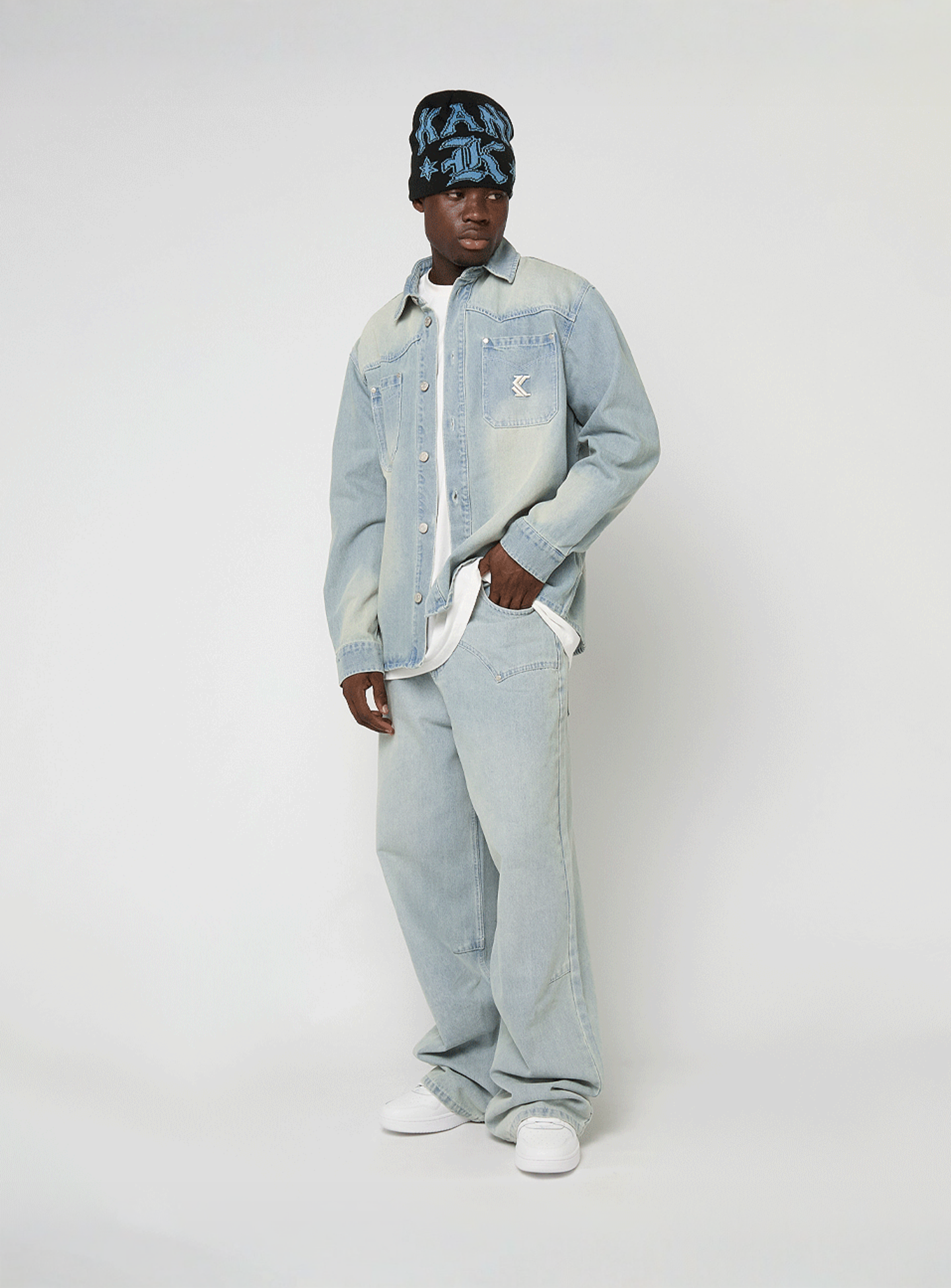 Karl Kani, OG K Washed Western Relaxed Baggy Jeans, blue, Image 5 of 5