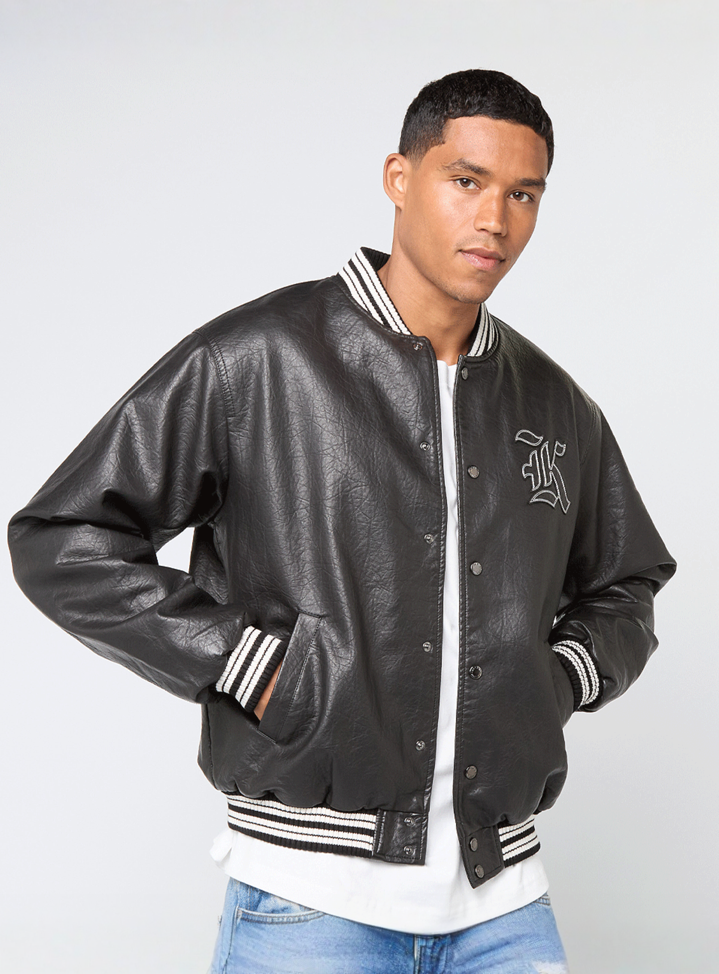 Karl Kani, Kani Western Pu Leather College Jacket, black, Image 2 of 6