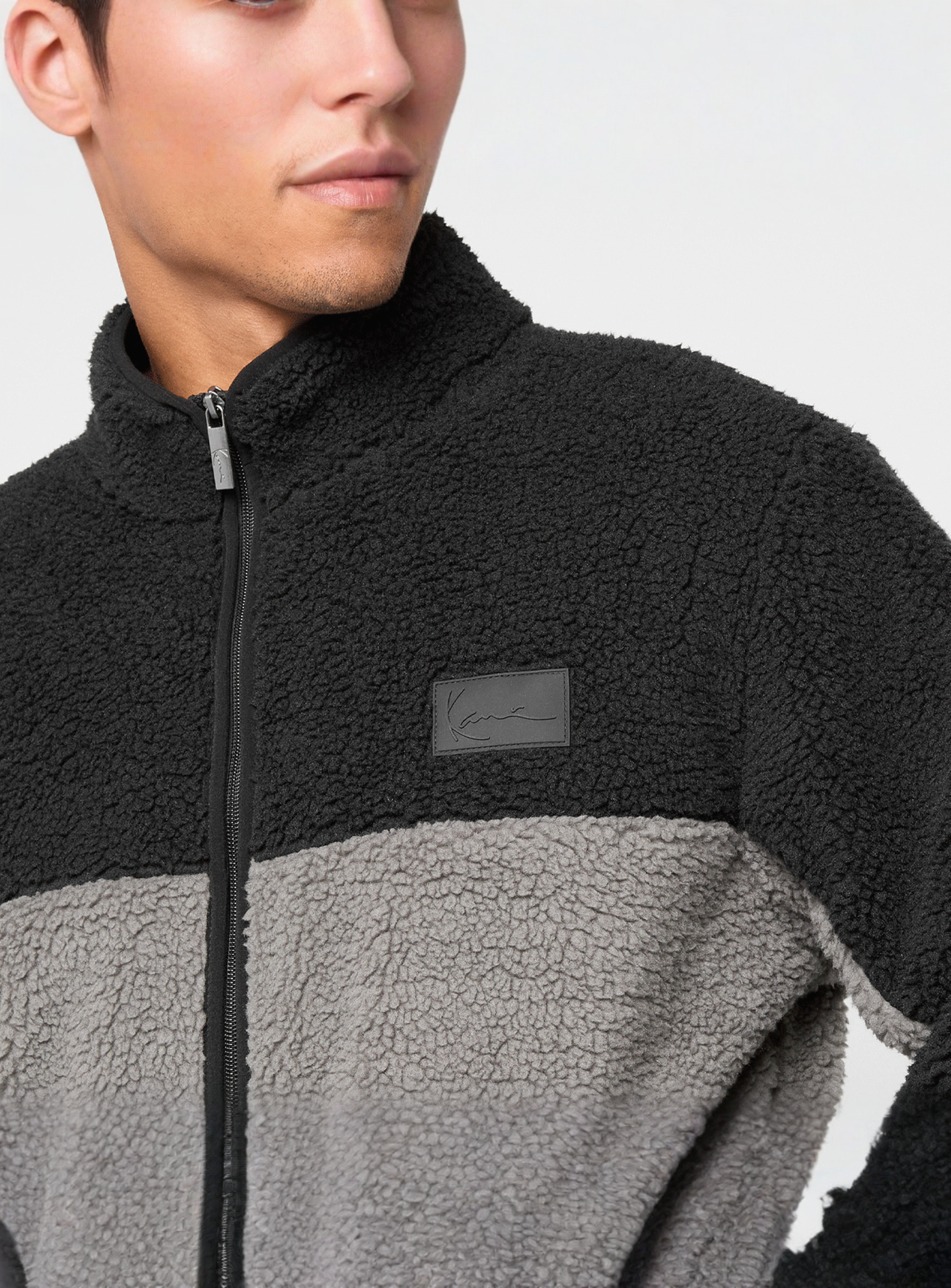 Karl Kani, Signature Rubber Patch Teddy Zip Jacket, black, Image 3 of 4