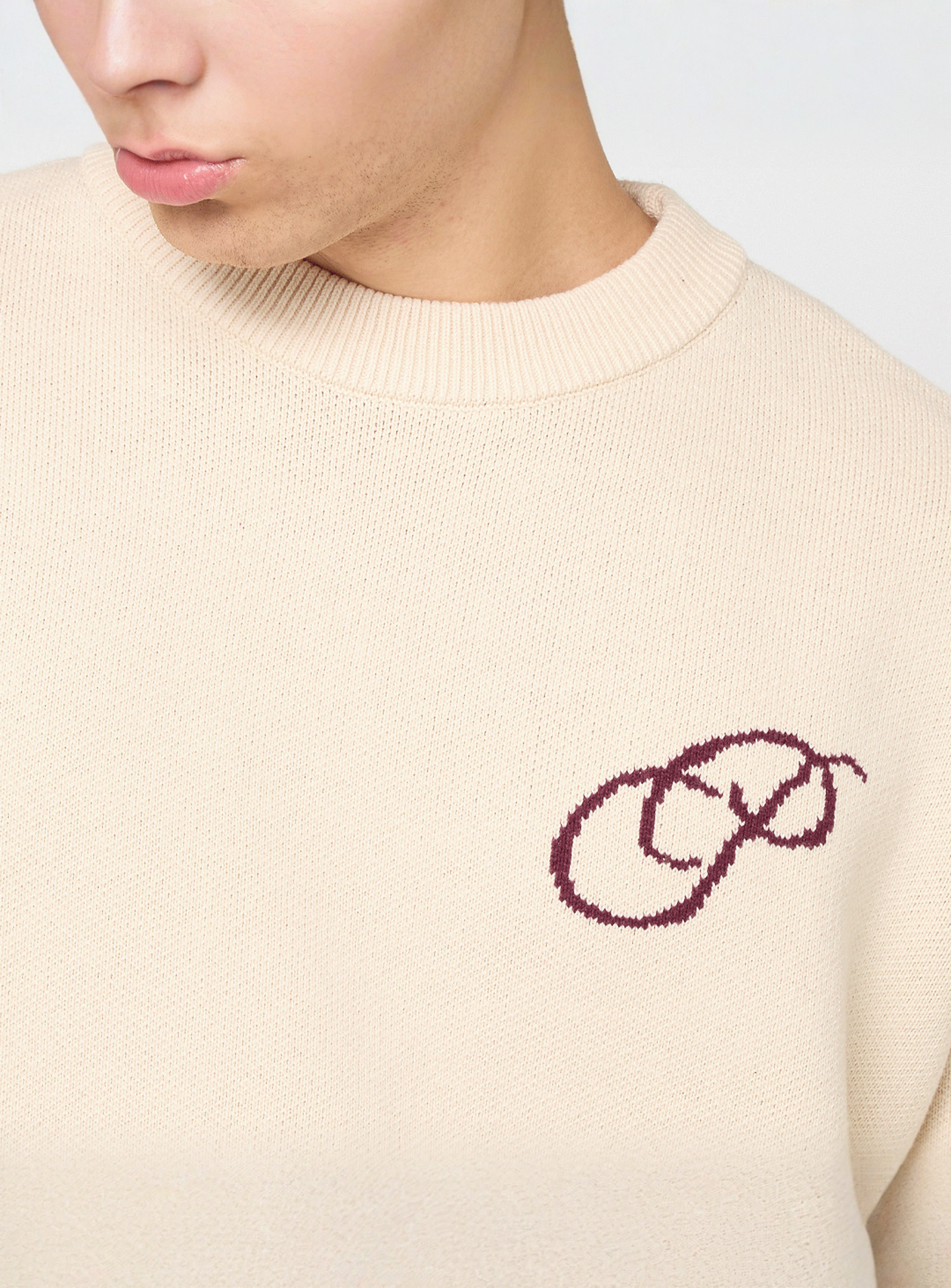Prohibited, Initial Knit Sweater Cream, beige, Image 3 of 5