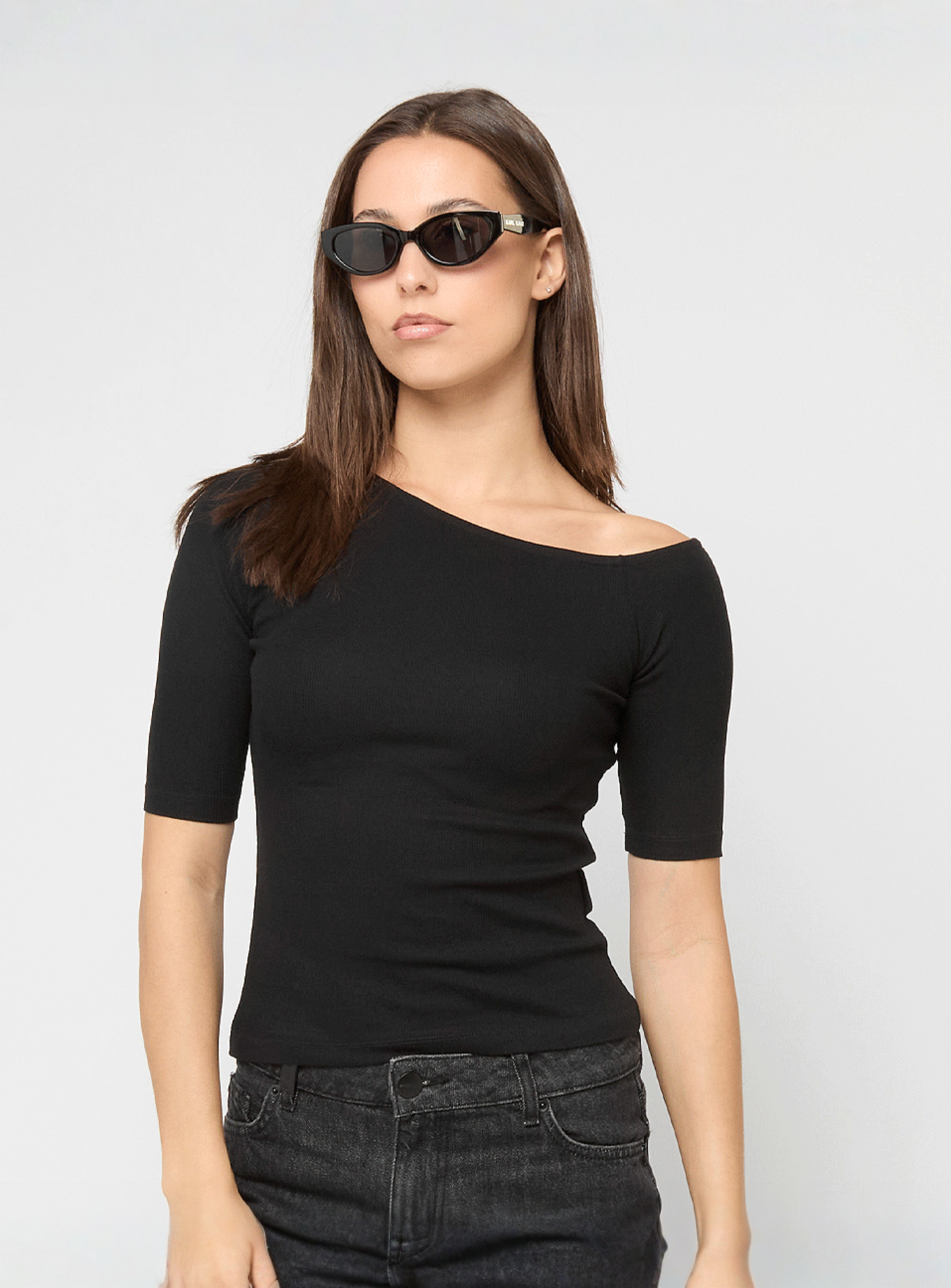 Urban Classics, Ladies Organic Asymmetric Rib Tee, black, Image 1 of 3