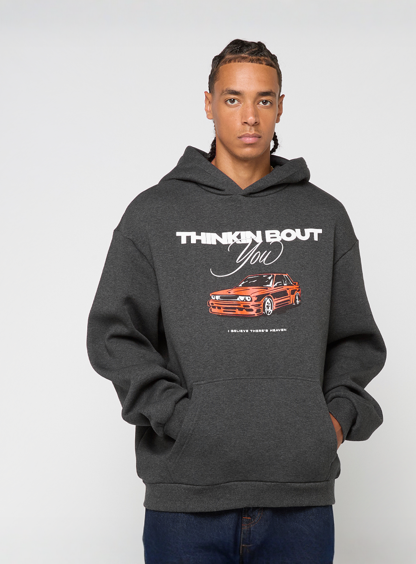 Mister Tee, Thinking Bout You Car Print Fluffy Hoody charcoal, grey, Image 1 of 4