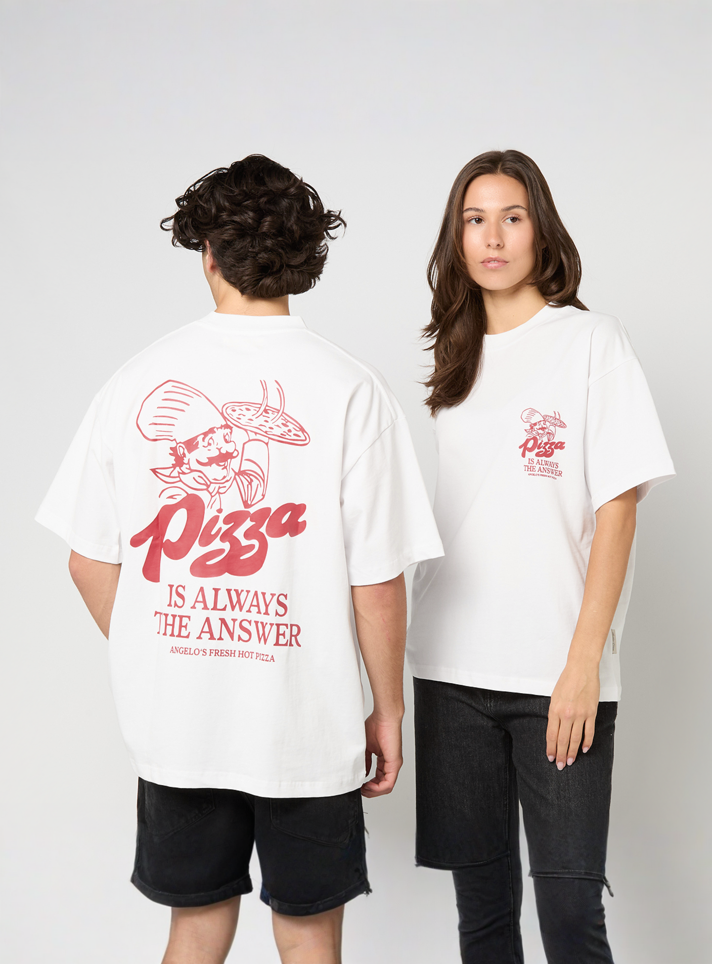 Another Cotton Lab, Pizza is always the Answer Oversized T-Shirt, white, Image 1 of 6