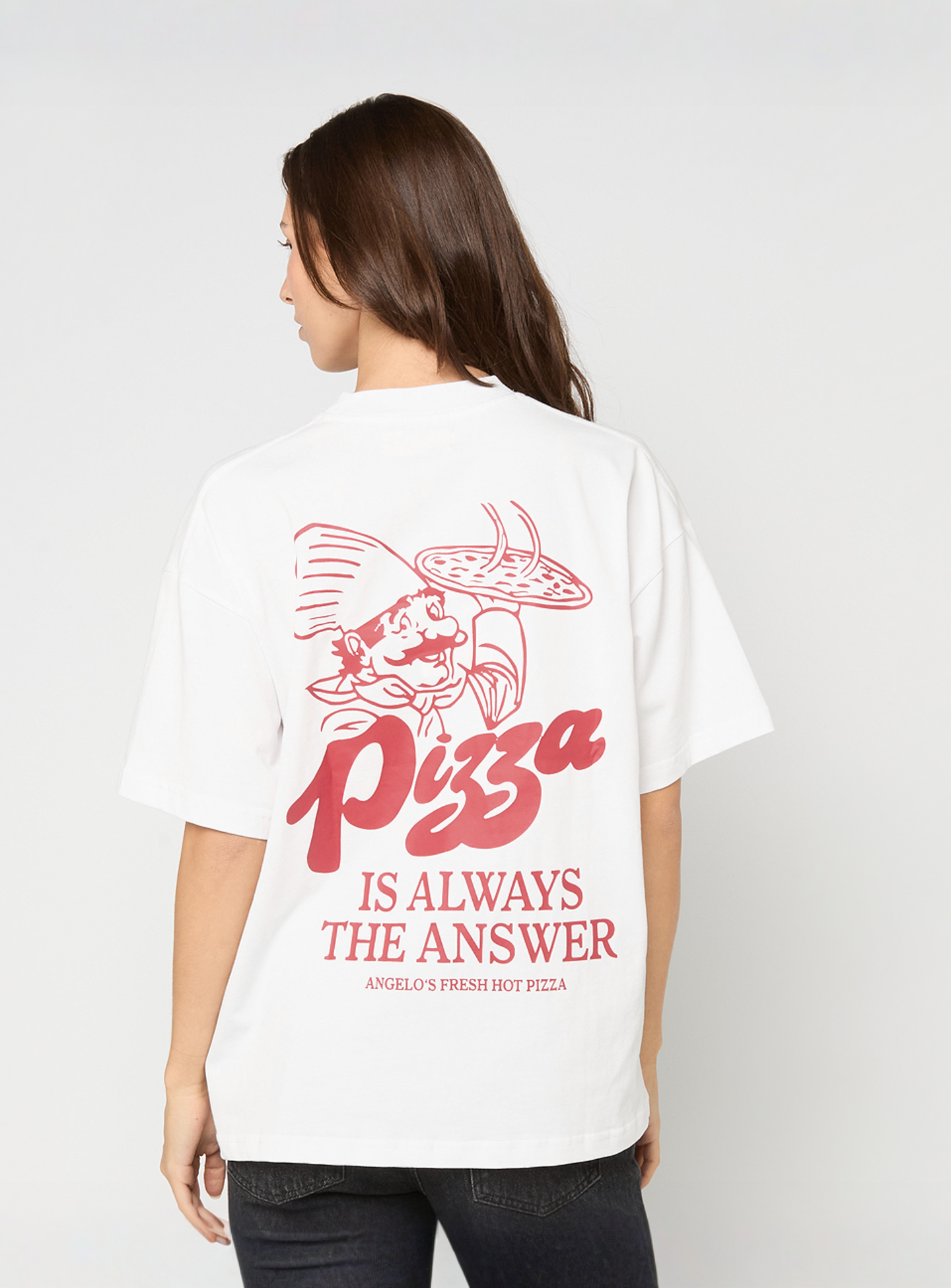Another Cotton Lab, Pizza is always the Answer Oversized T-Shirt, white, Image 2 of 6