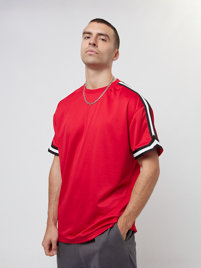Urban Classics, Oversized Stripes Mesh Tee, red, Image 1 of 5