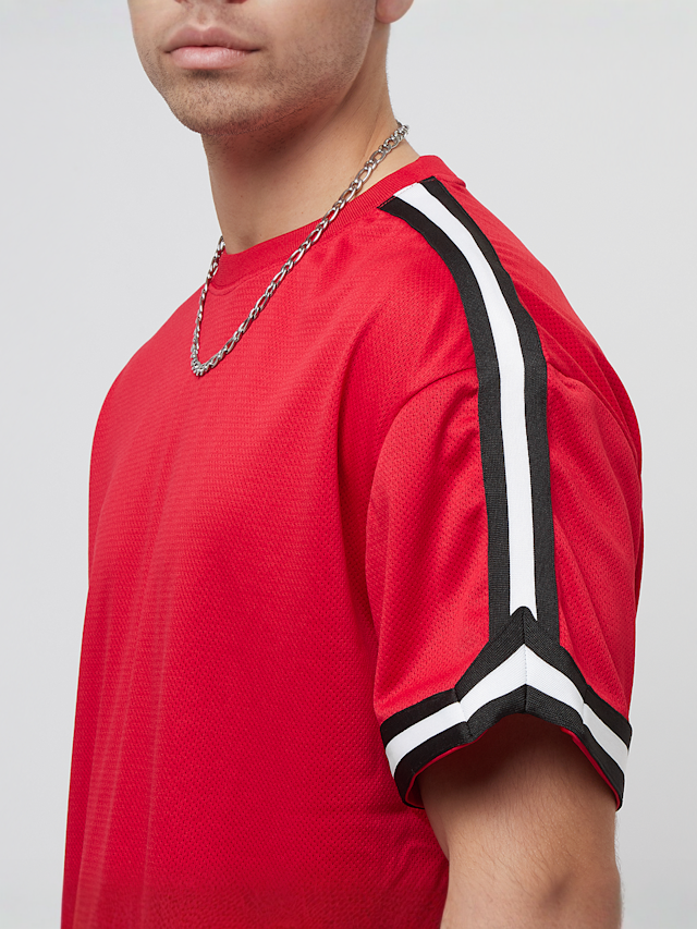 Urban Classics, Oversized Stripes Mesh Tee, red, Image 3 of 5