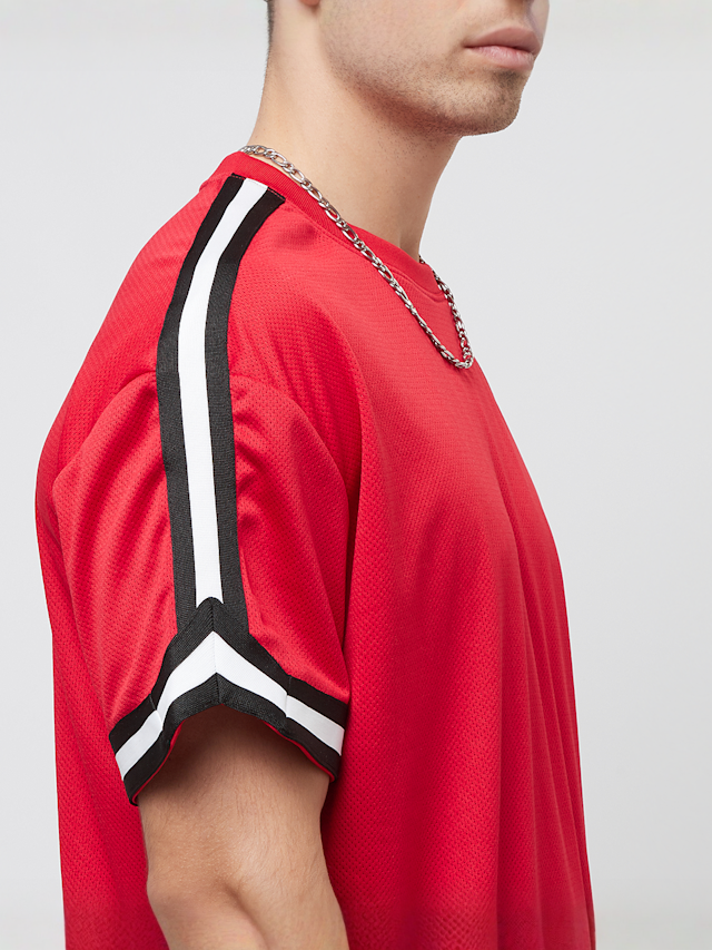 Urban Classics, Oversized Stripes Mesh Tee, red, Image 4 of 5