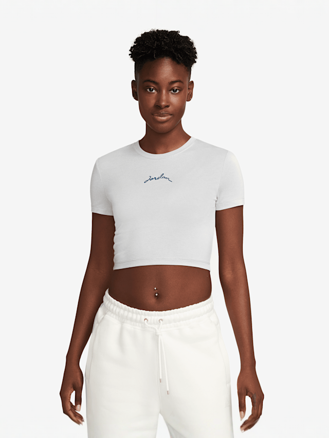 Jordan, Short Sleeve Graphics Slim Crop Tee, white, Image 1 of 3